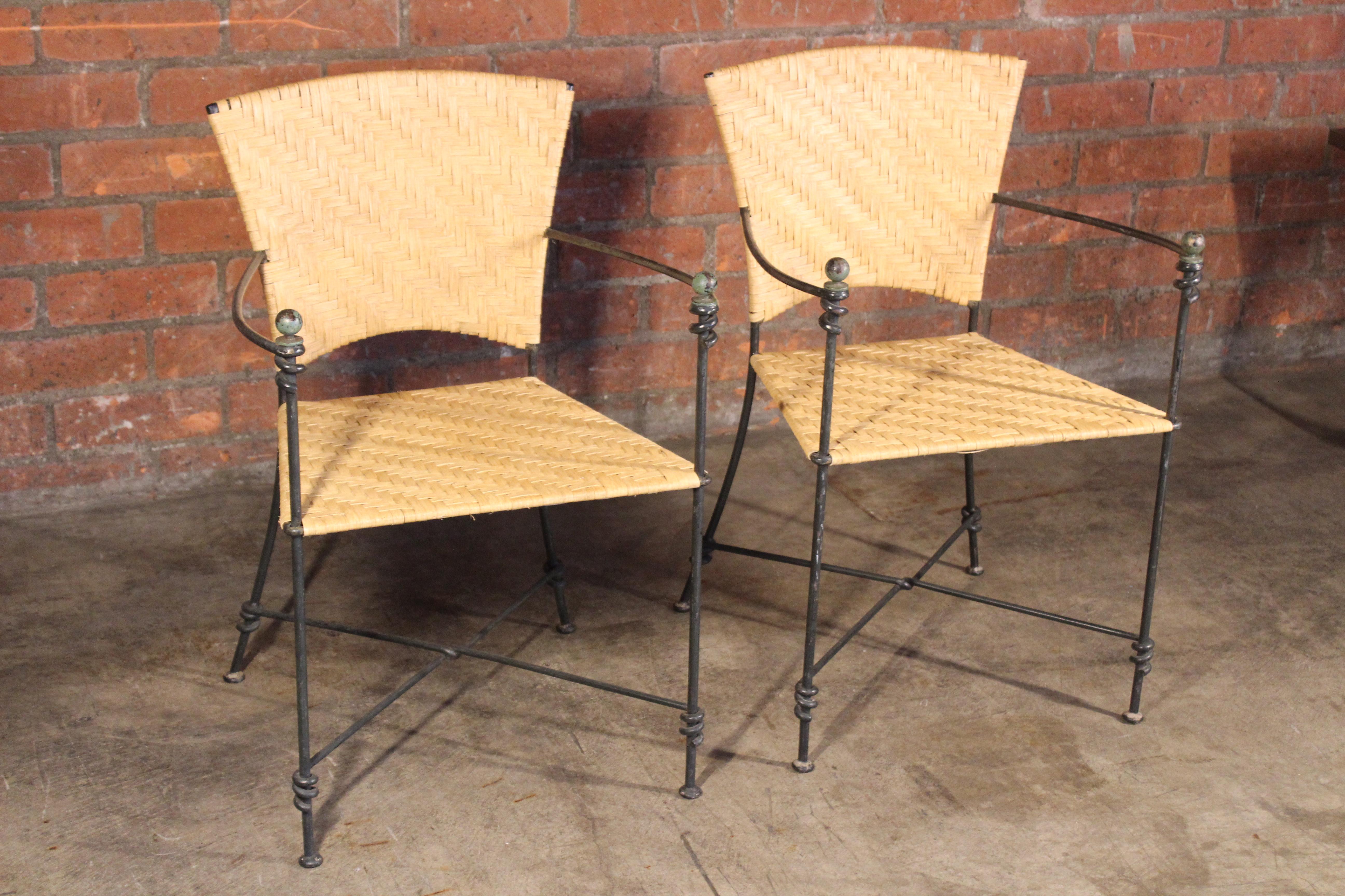 Pair of Iron and Rattan Armchairs, France, 1950s In Good Condition In Los Angeles, CA