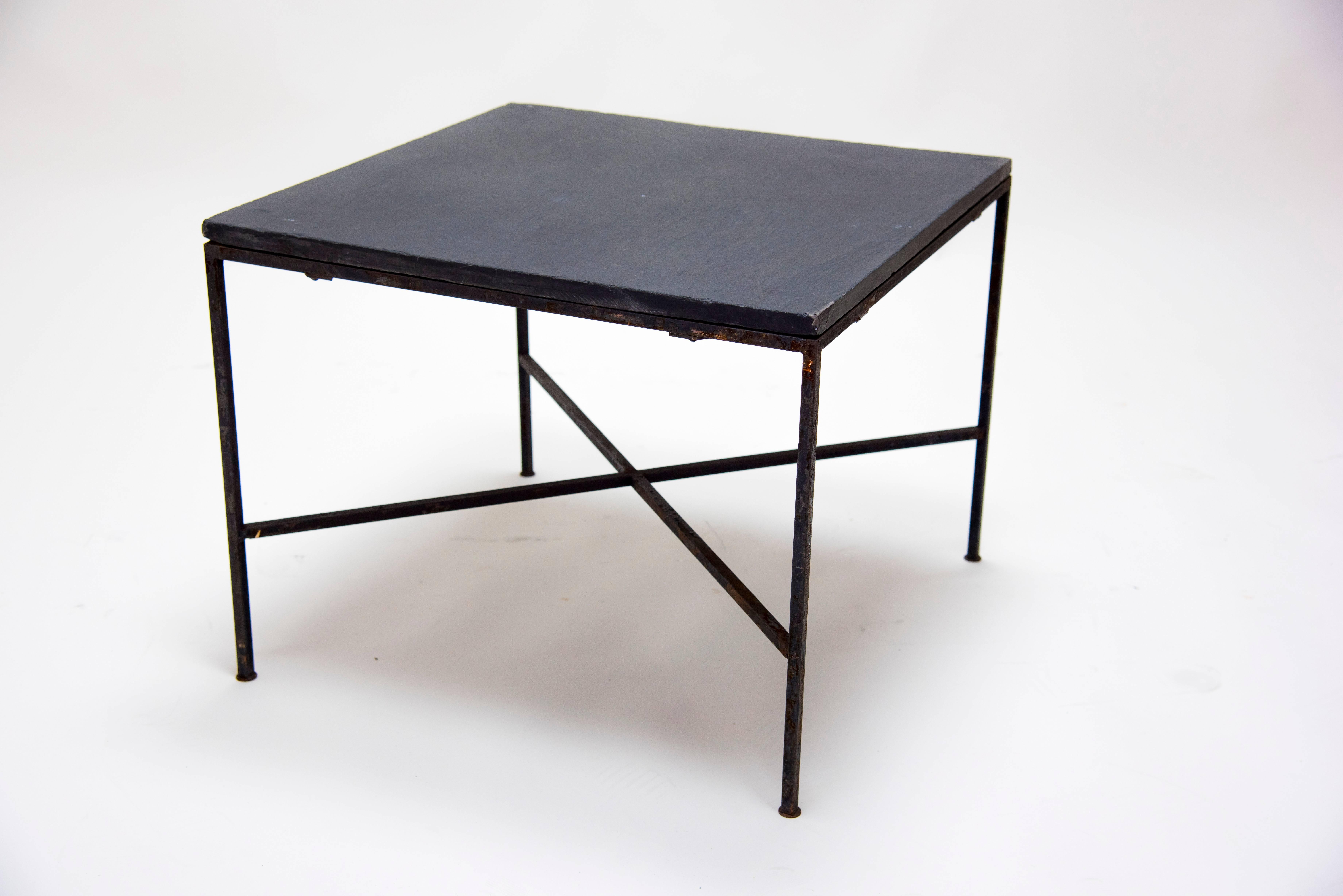 American Pair of Iron and Slate Mid-Century Modern End Tables in the Style of Paul McCobb