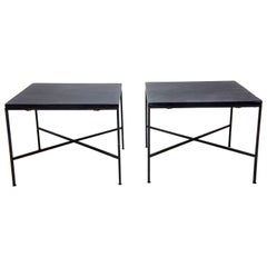 Pair of Iron and Slate Mid-Century Modern End Tables in the Style of Paul McCobb Pair of Iron and Slate Mid-Century Modern End Tables in the Style of Paul McCobb