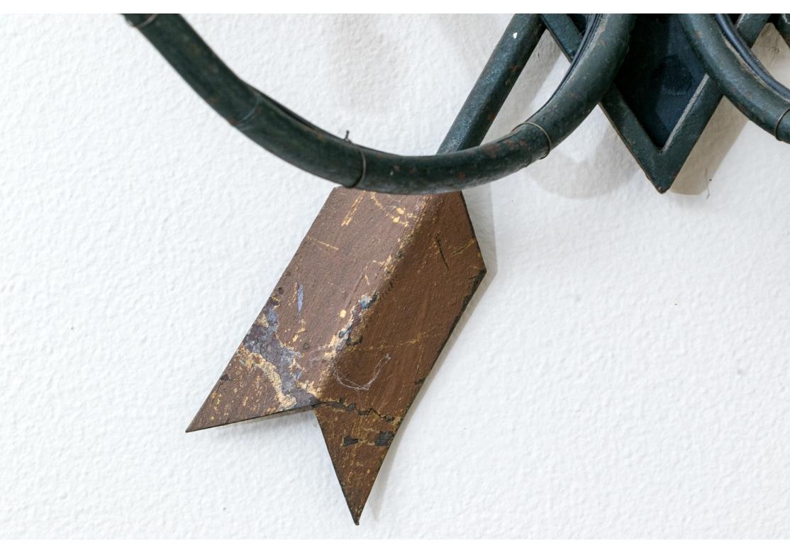 Gilt Pair Of Iron And Tole Two Light Wall Sconces For Sale