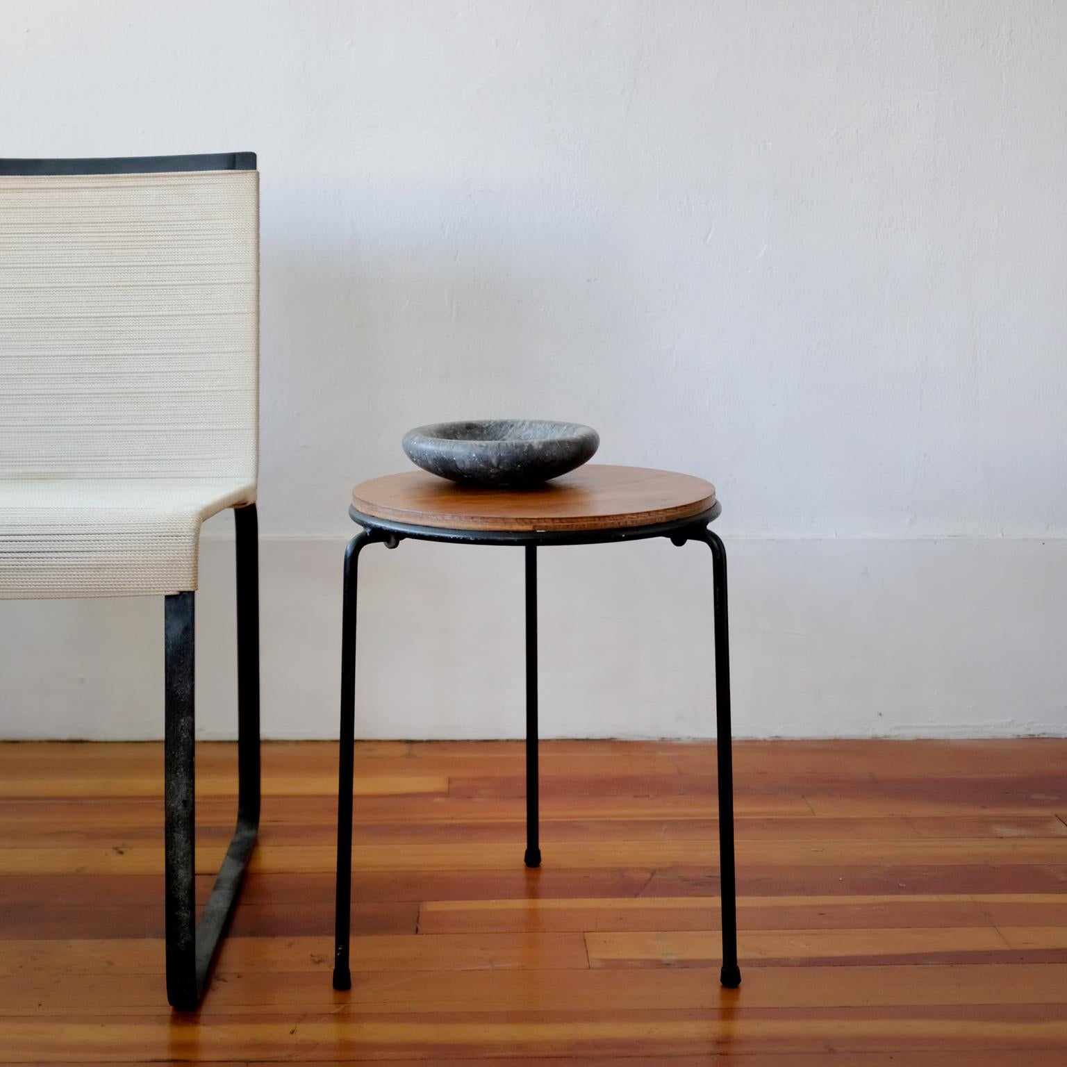 Mid-Century Modern Pair of Iron and Walnut Tables or Stools, 1950s For Sale