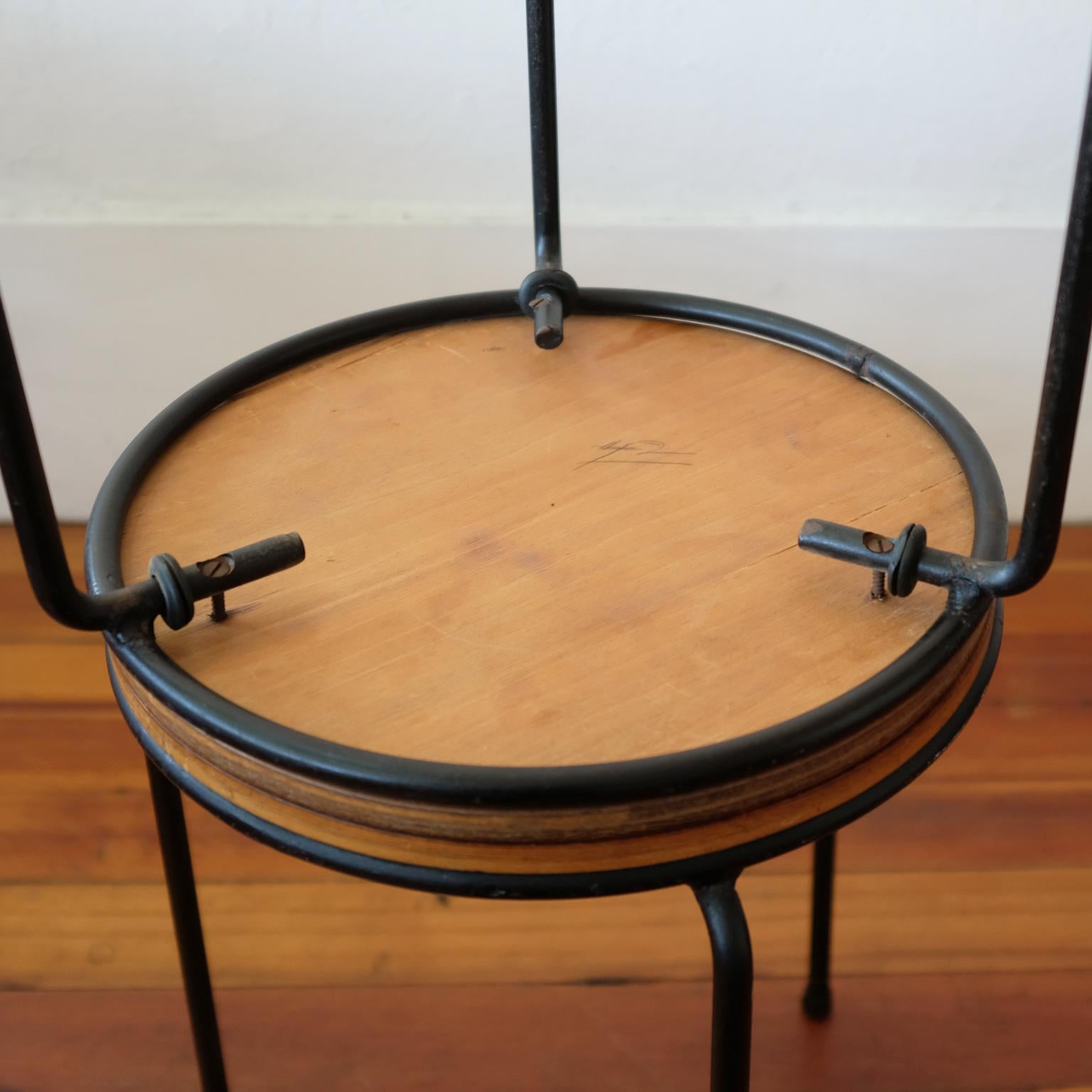 Pair of Iron and Walnut Tables or Stools, 1950s For Sale 1