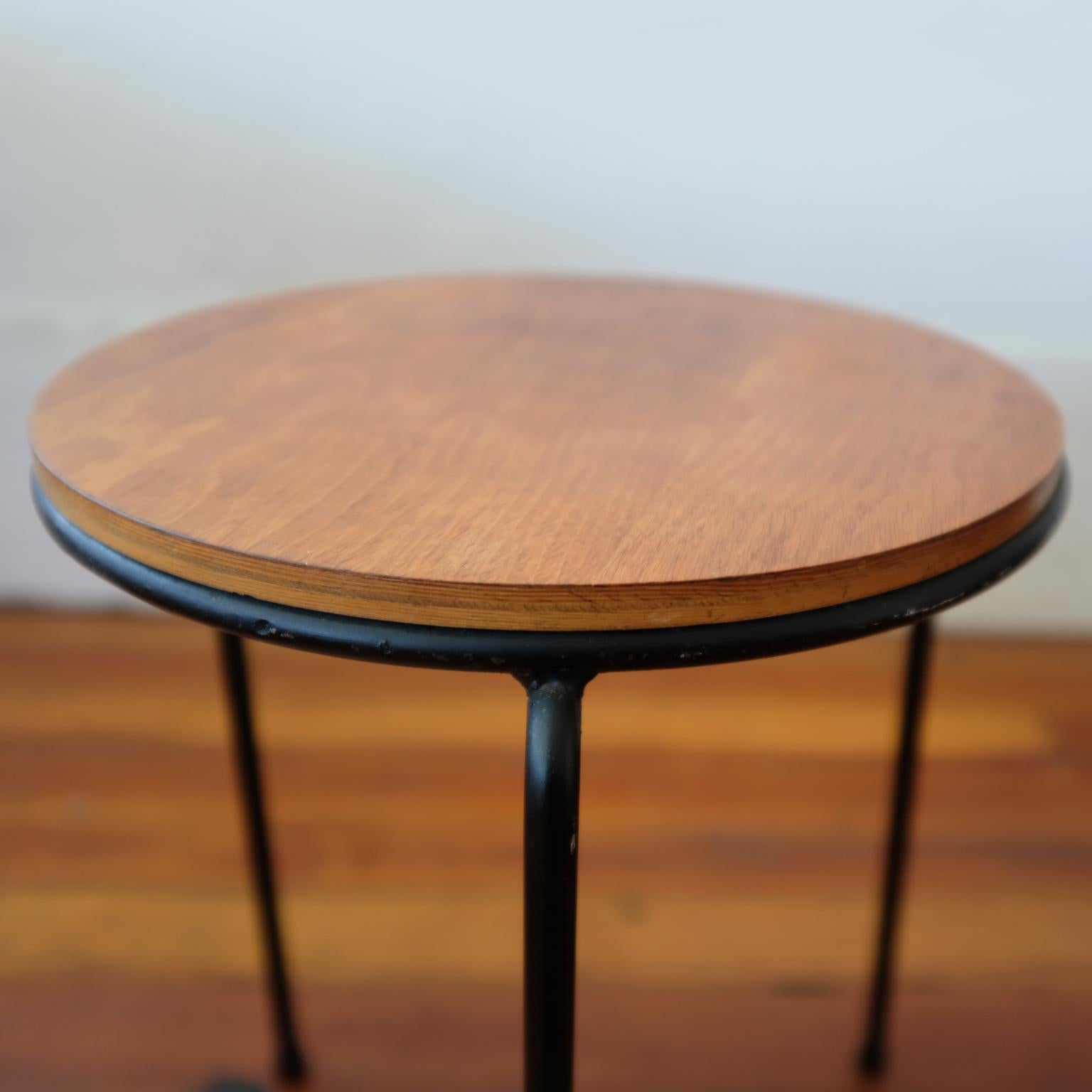 Pair of Iron and Walnut Tables or Stools, 1950s For Sale 2