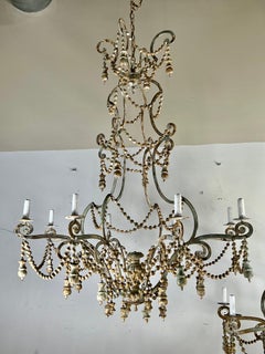 Pair of Iron and Wood Beaded Chandelier w/Tassels