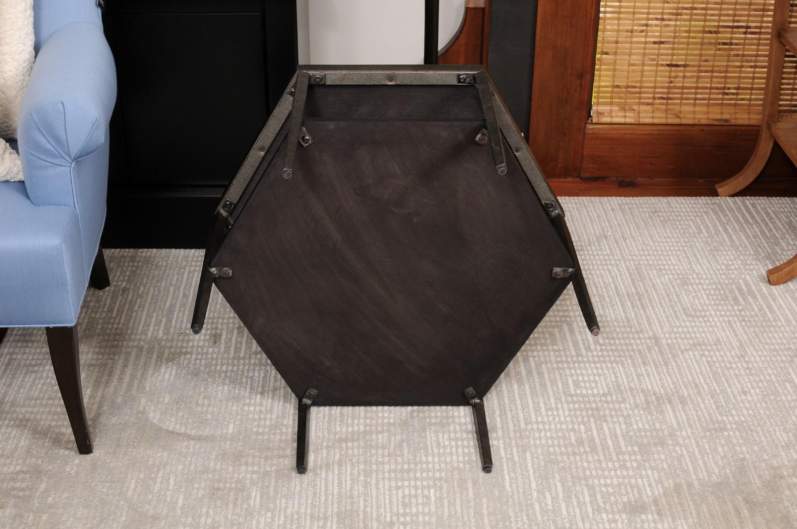 Contemporary Pair of Iron and Wood End Tables For Sale