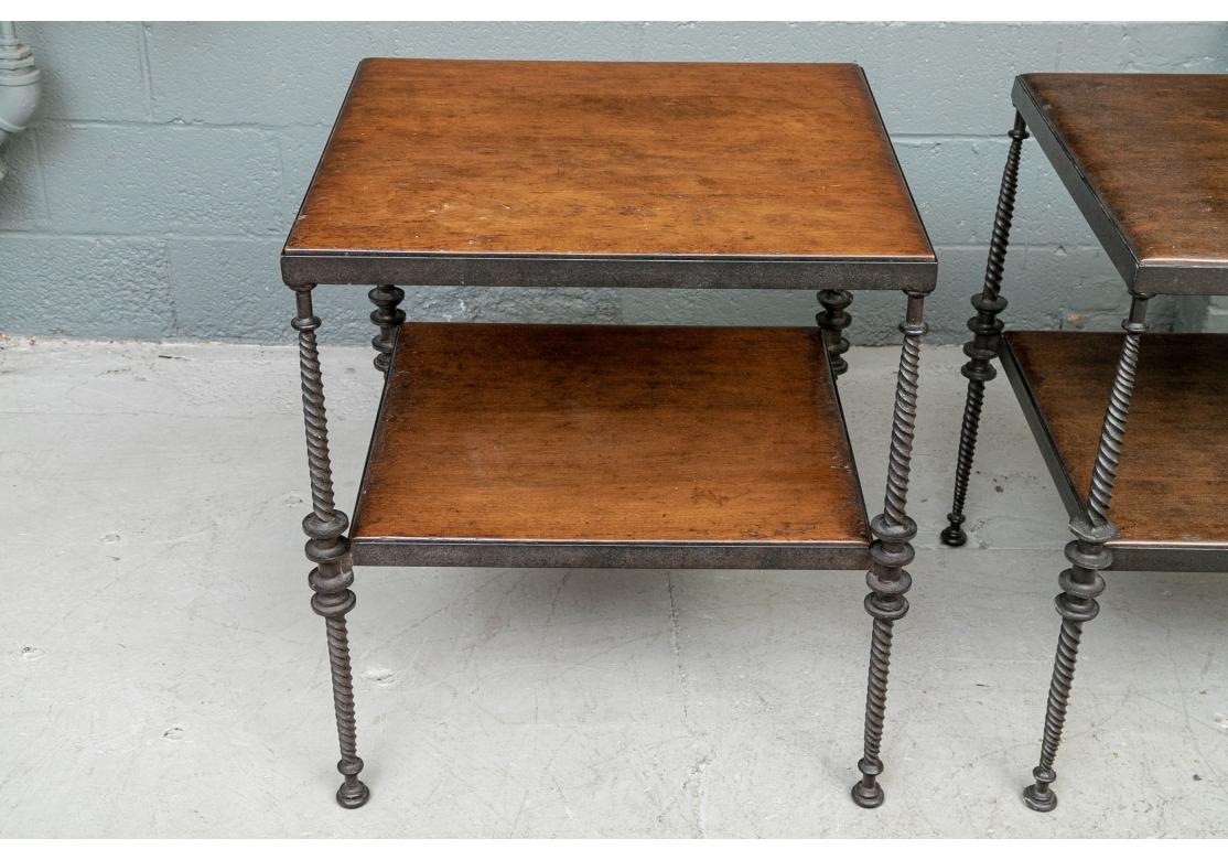 Pair of Iron and Wood Tiered End Tables by Paul Ferrante In Good Condition For Sale In Bridgeport, CT