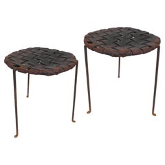 Pair of Iron and Woven Leather Stools by Lila Swift & Donald Monell