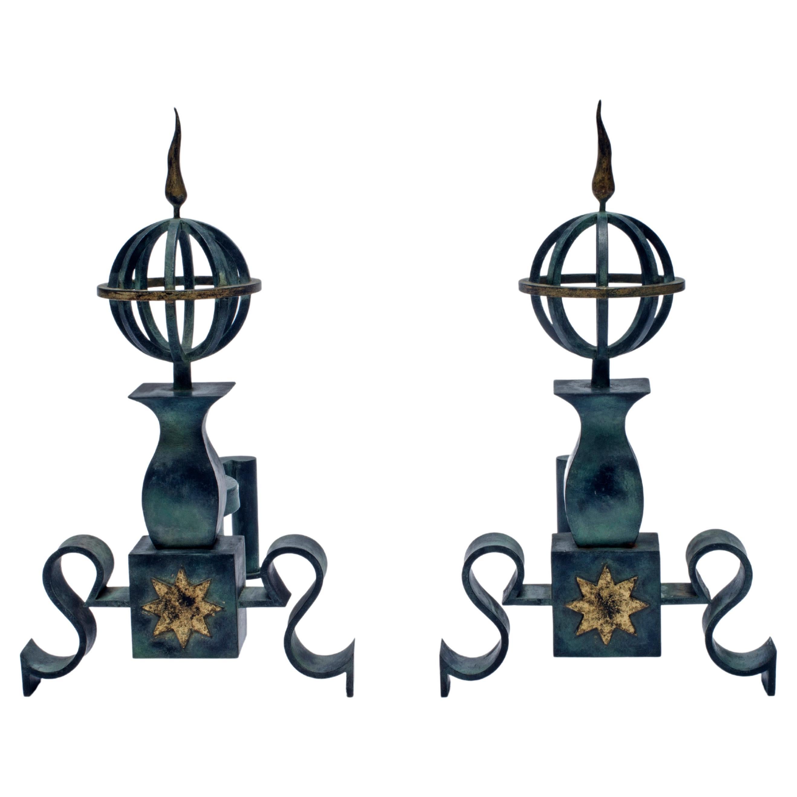 Pair of Iron Andirons by Gilbert Poillerat