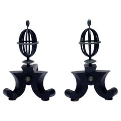 Used Pair of Iron Andirons by Gilbert Poillerat