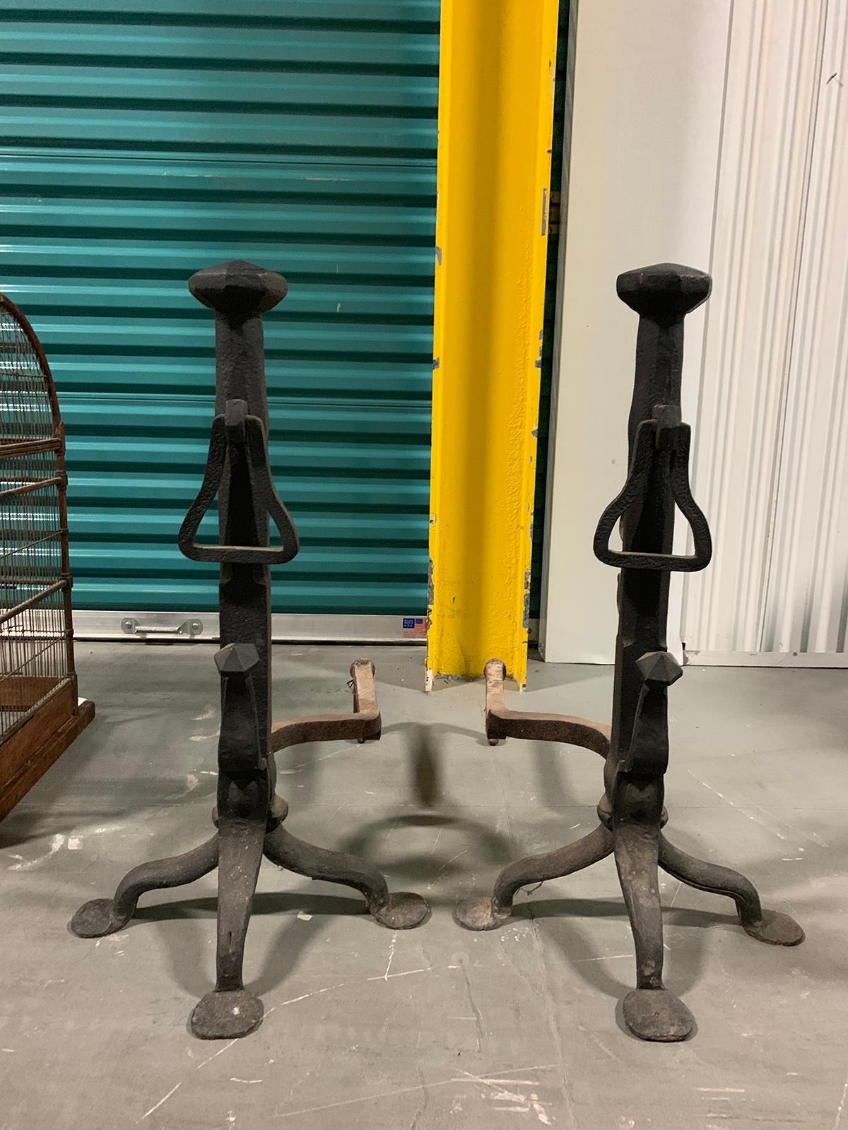 Pair of iron andirons, circa 1890-1910
Superior quality.