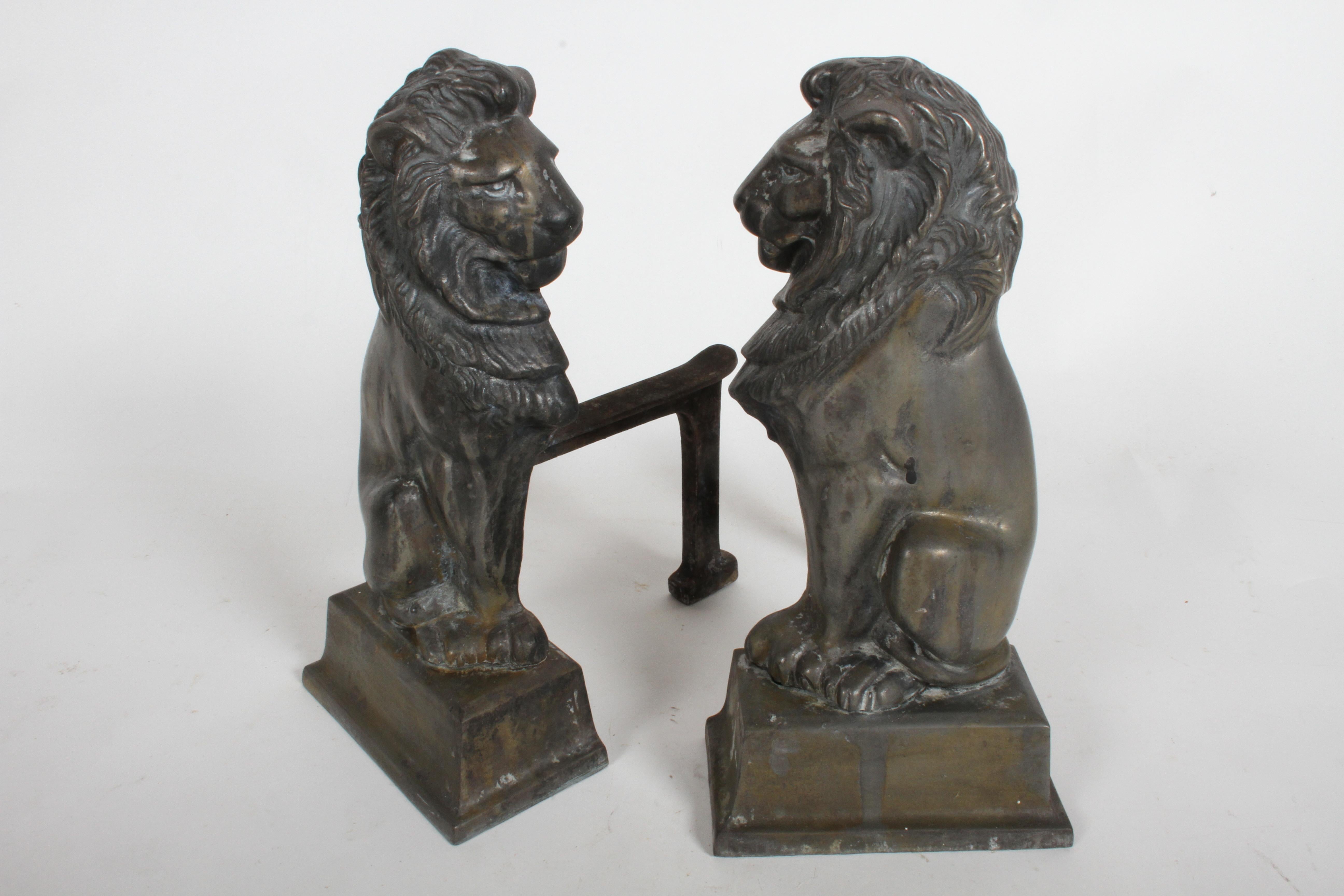 Pair of Iron Andirons or Fire Dogs Modeled as Lions after Artist Alfred Stevens 4