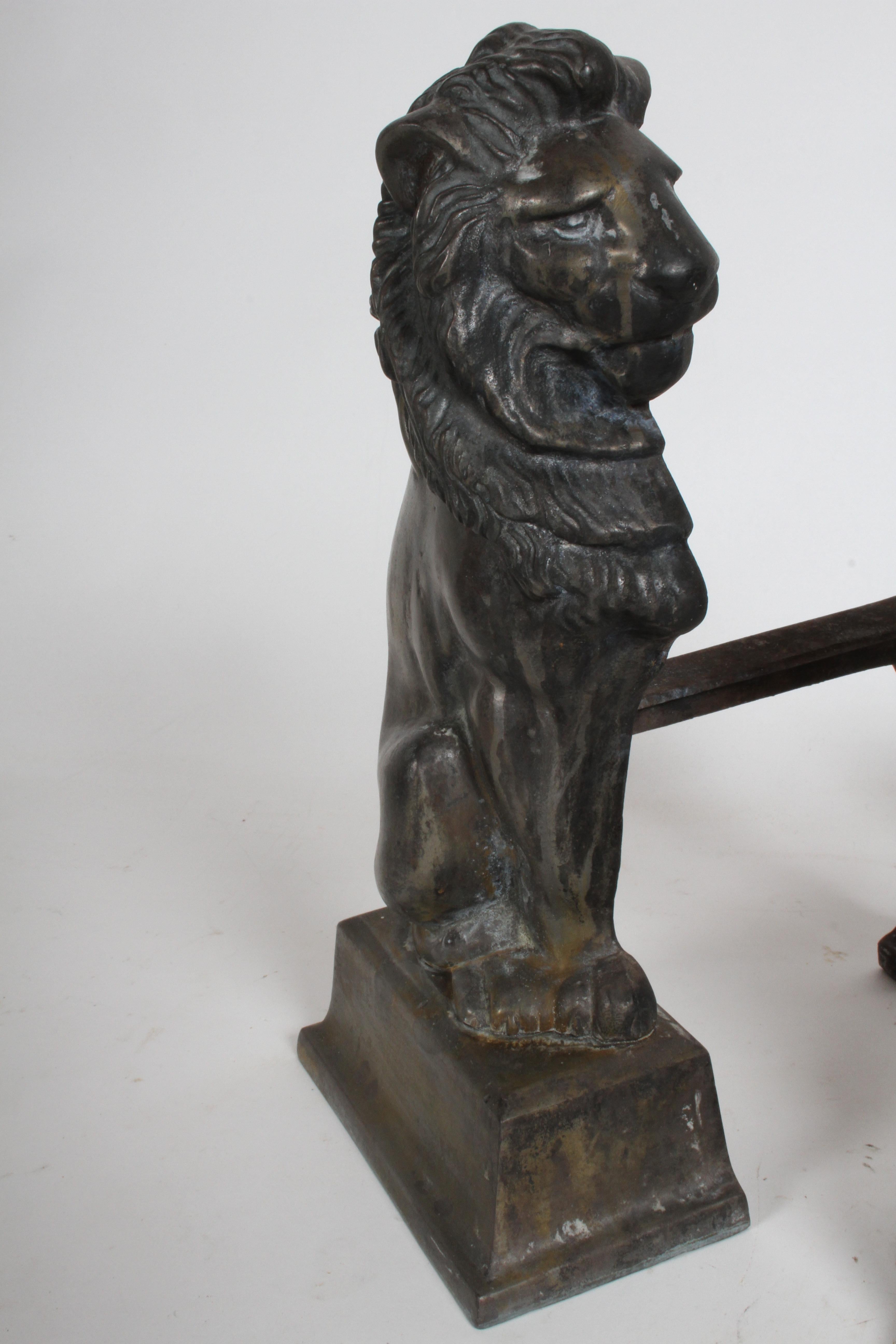 Pair of Iron Andirons or Fire Dogs Modeled as Lions after Artist Alfred Stevens 5