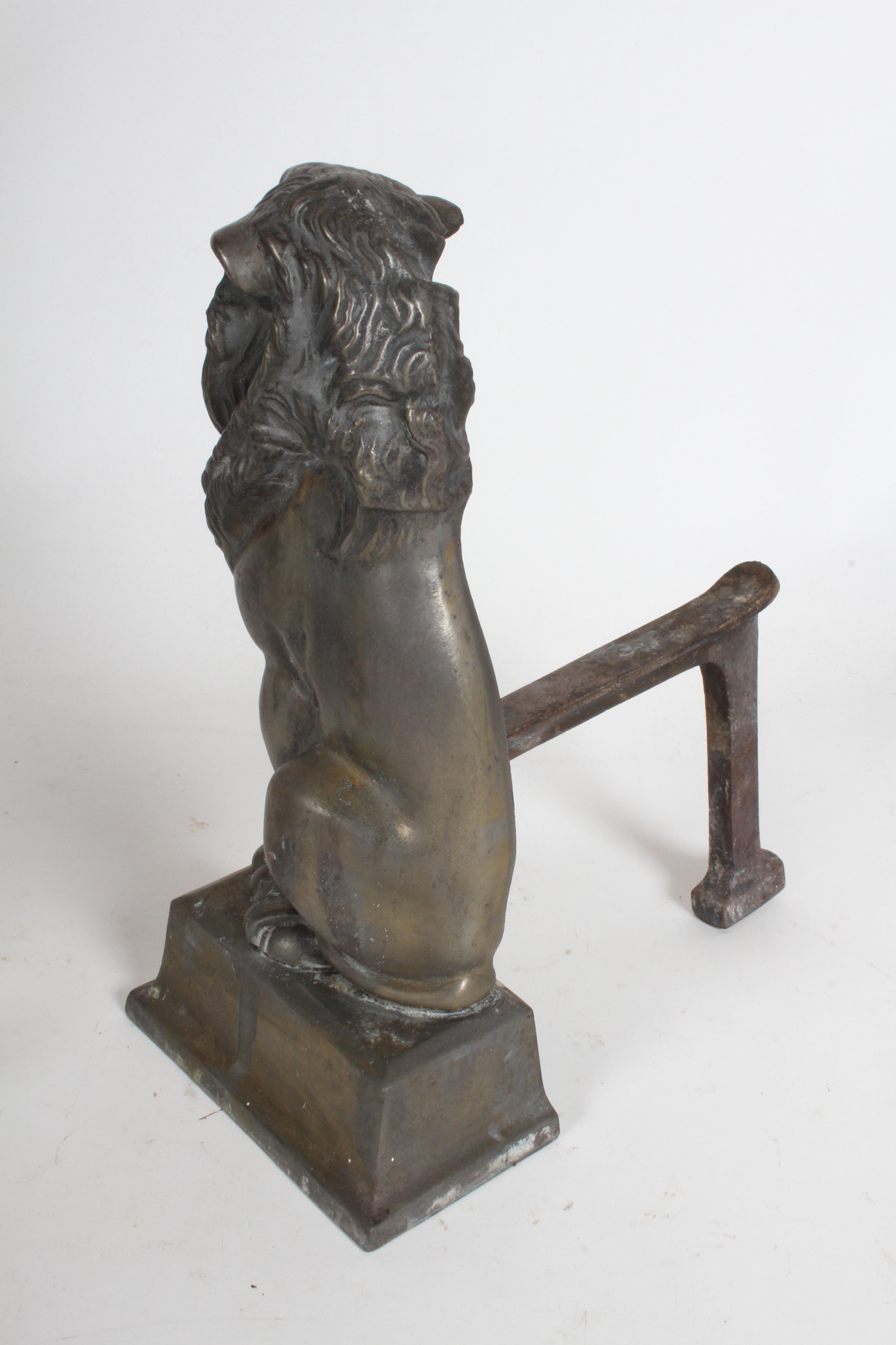 Pair of Iron Andirons or Fire Dogs Modeled as Lions after Artist Alfred Stevens 8