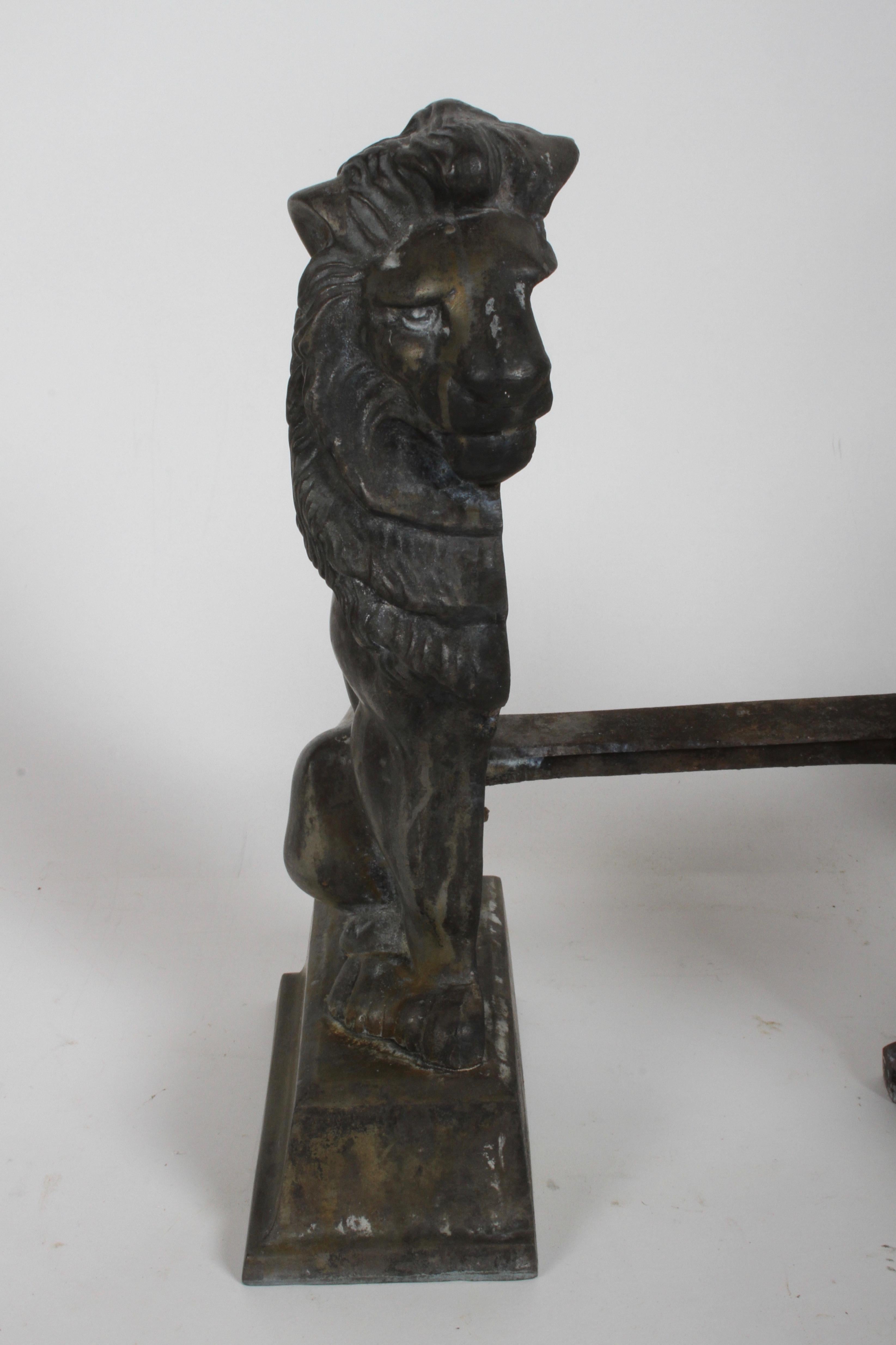 Pair of Iron Andirons or Fire Dogs Modeled as Lions after Artist Alfred Stevens 1
