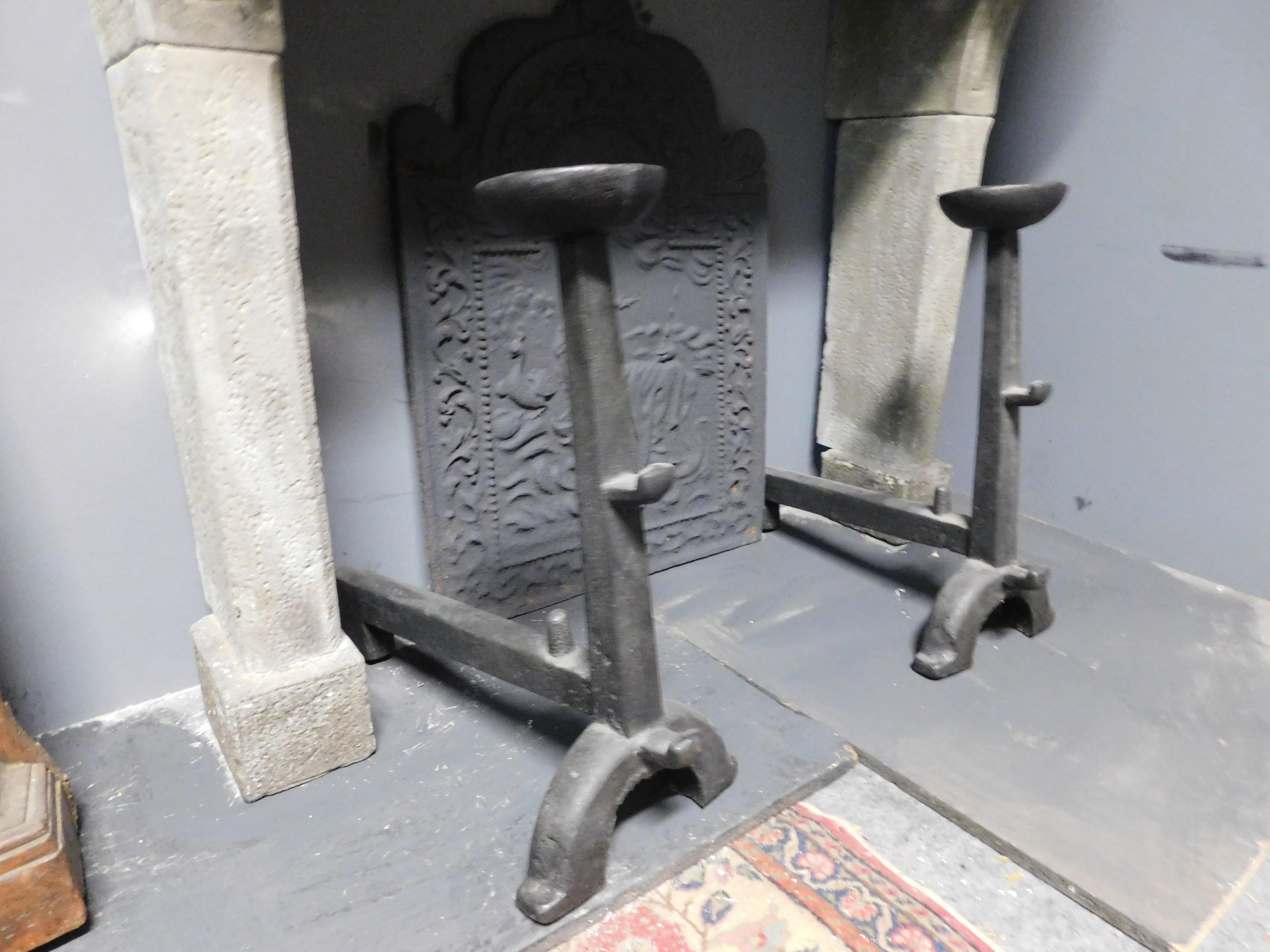 Pair of Iron Andirons with Cup Holder, 19th Century, Italy For Sale 2