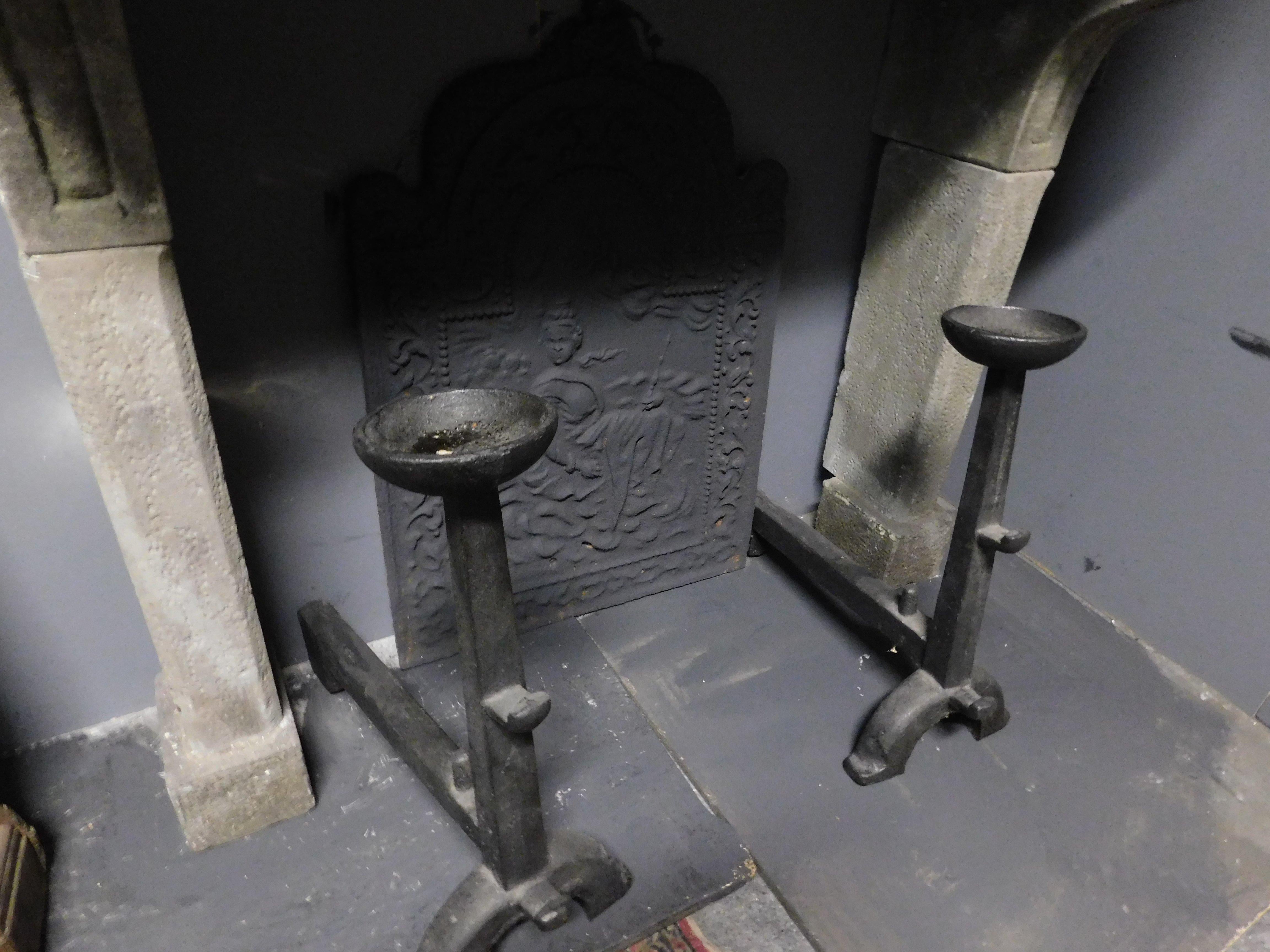 Pair of Iron Andirons with Cup Holder, 19th Century, Italy For Sale 3
