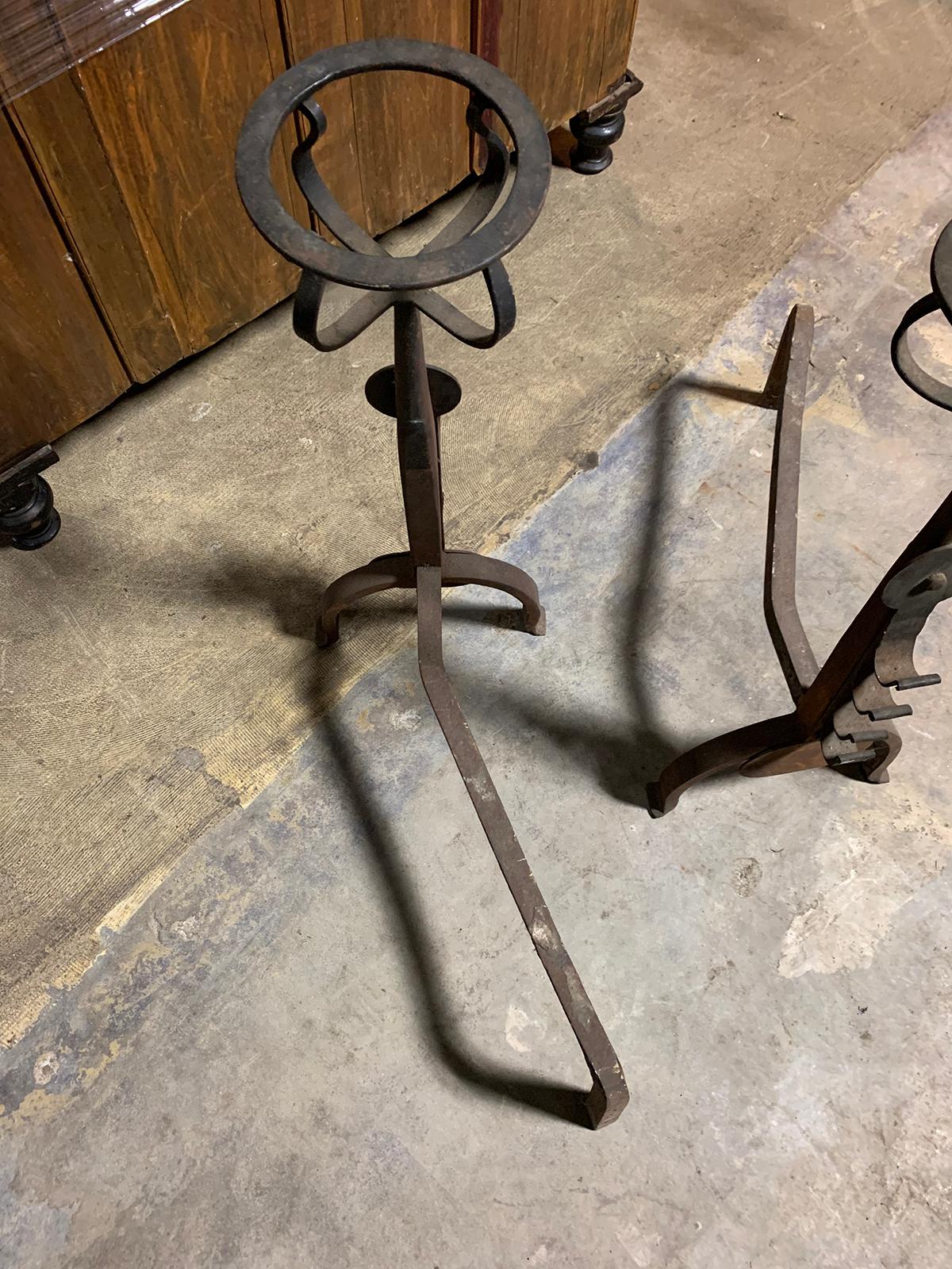 Pair of Iron Andirons with Port Warmers and Roll Bar Supports, circa 1900 For Sale 8