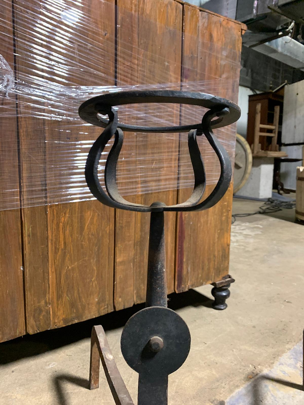 Pair of Iron Andirons with Port Warmers and Roll Bar Supports, circa 1900 For Sale 1