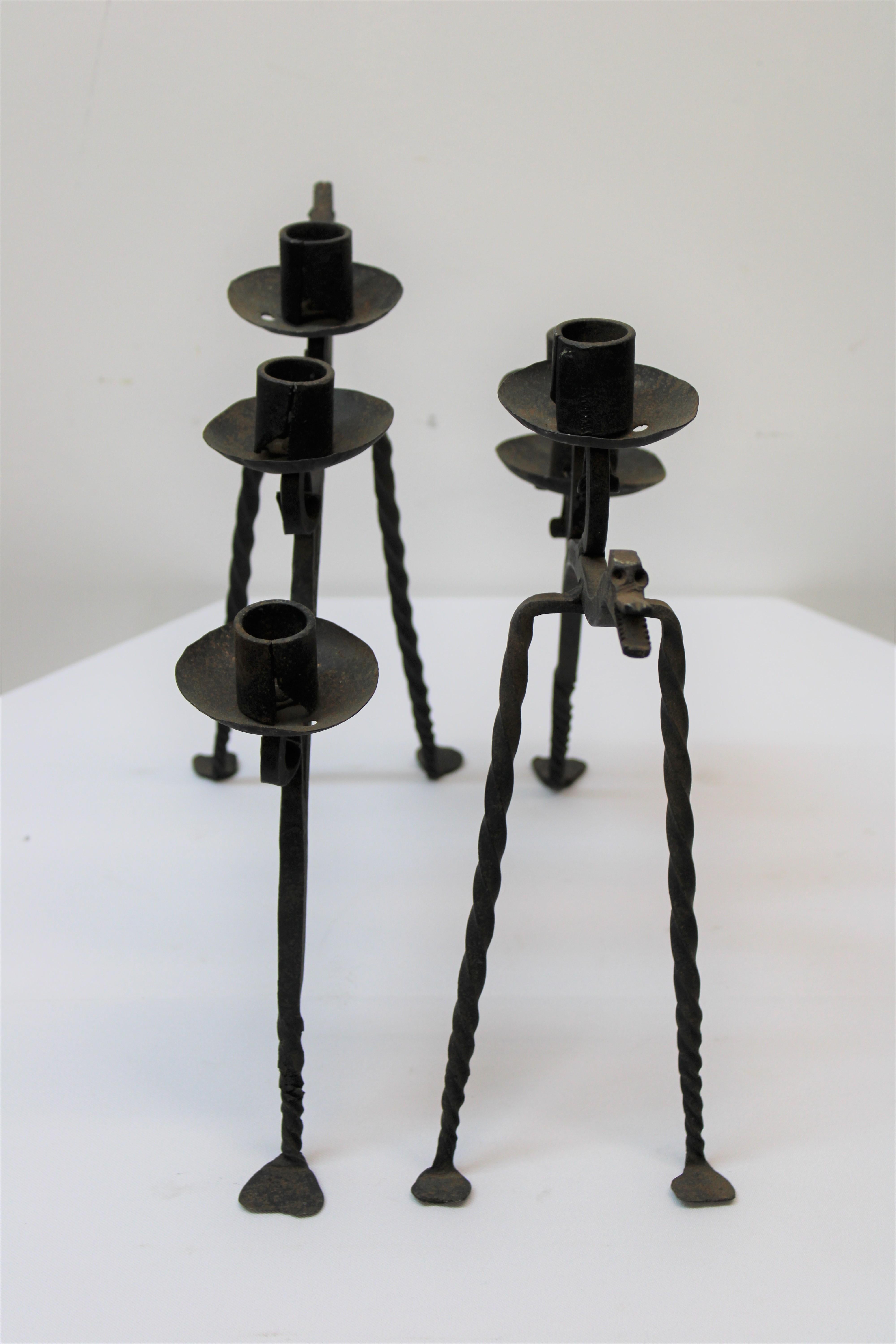 20th Century Pair of Iron Animal Figure Candle Holders For Sale