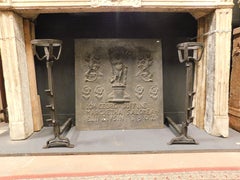 Pair of Iron Antique Andirons with Cup Holder, 19th Century, Italy