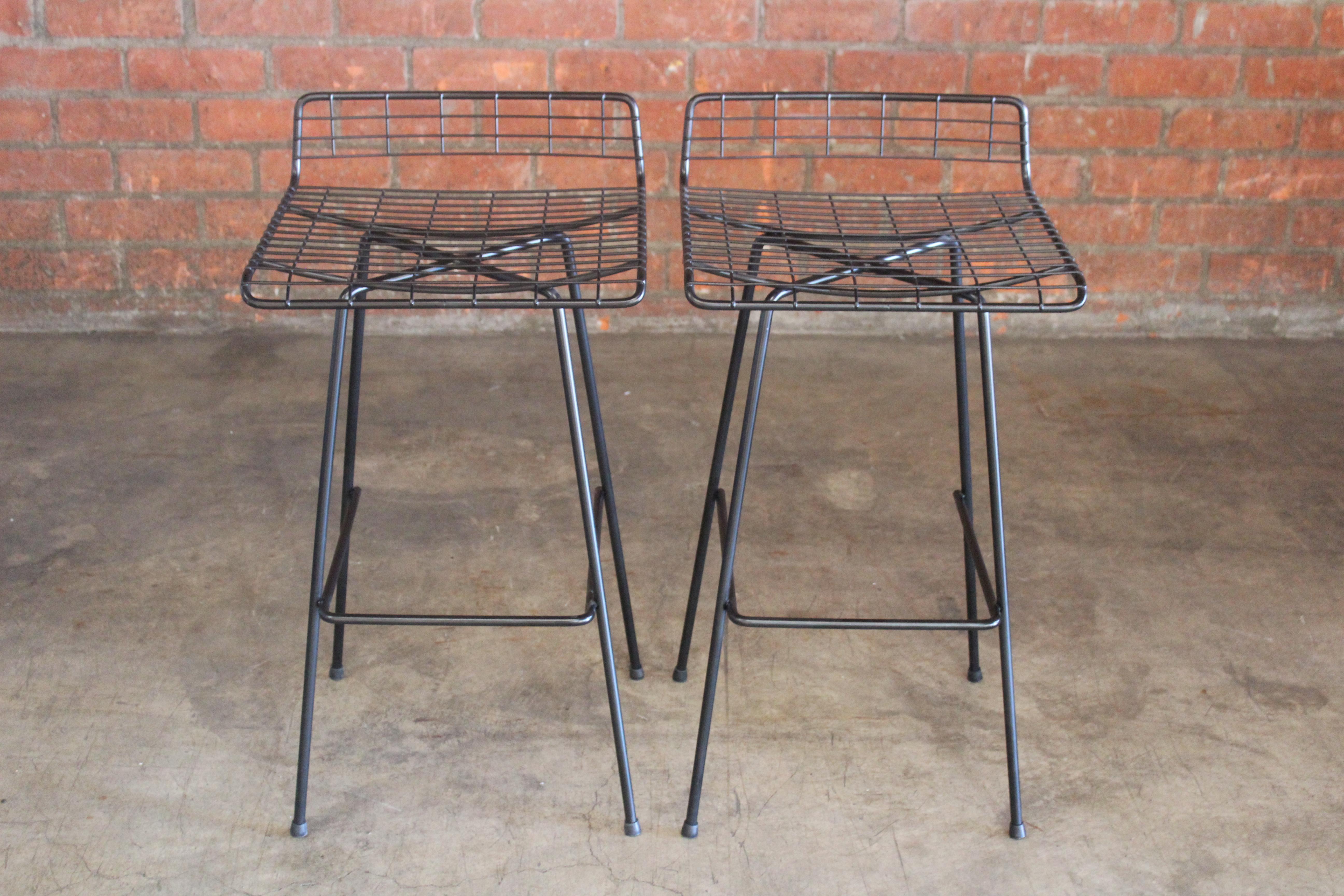 Mid-Century Modern Pair of Iron Bar Stools by John Keal for Pacific Iron, 1950s