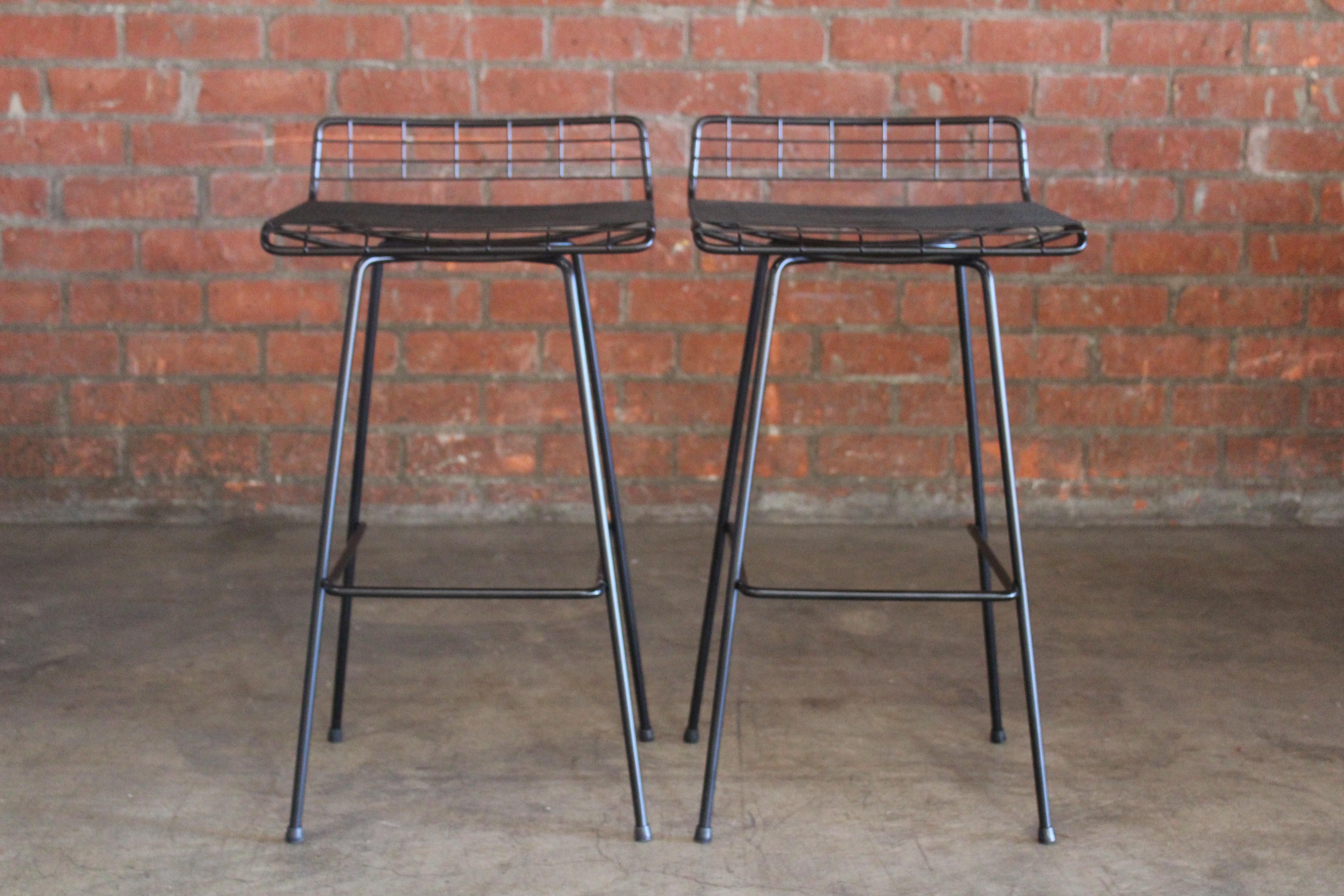 American Pair of Iron Bar Stools by John Keal for Pacific Iron, 1950s