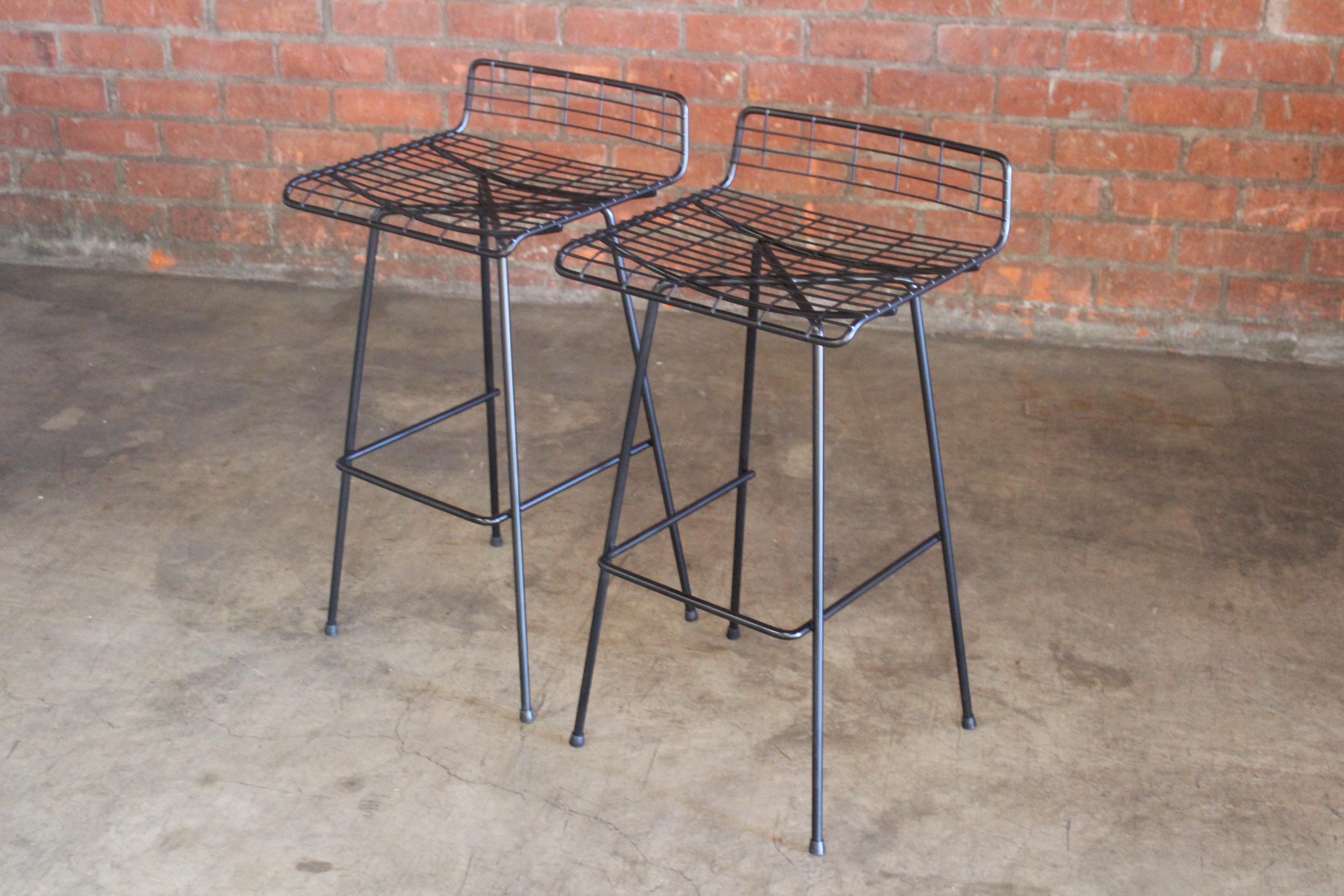 Pair of Iron Bar Stools by John Keal for Pacific Iron, 1950s In Excellent Condition In Los Angeles, CA