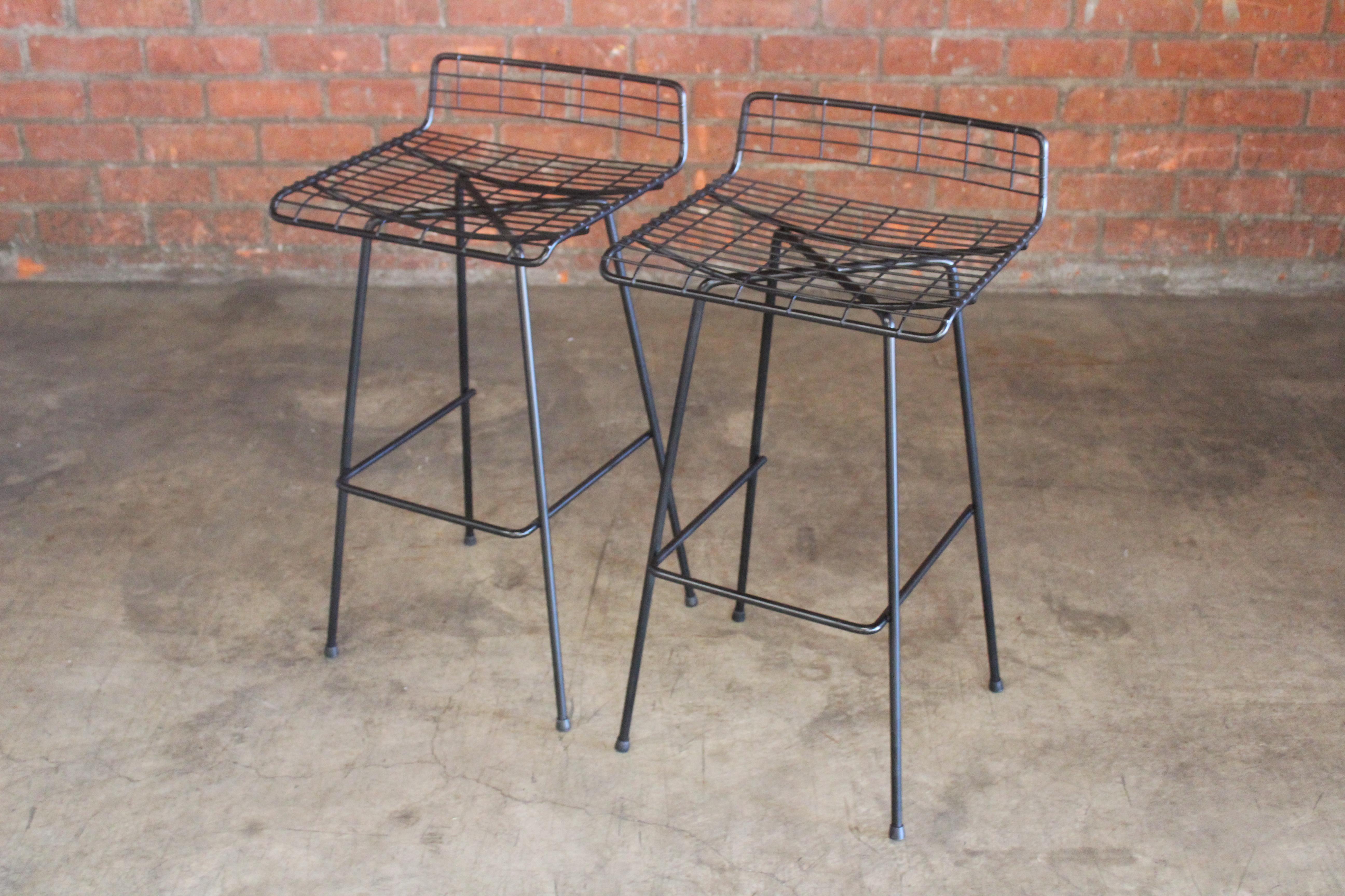 Mid-20th Century Pair of Iron Bar Stools by John Keal for Pacific Iron, 1950s