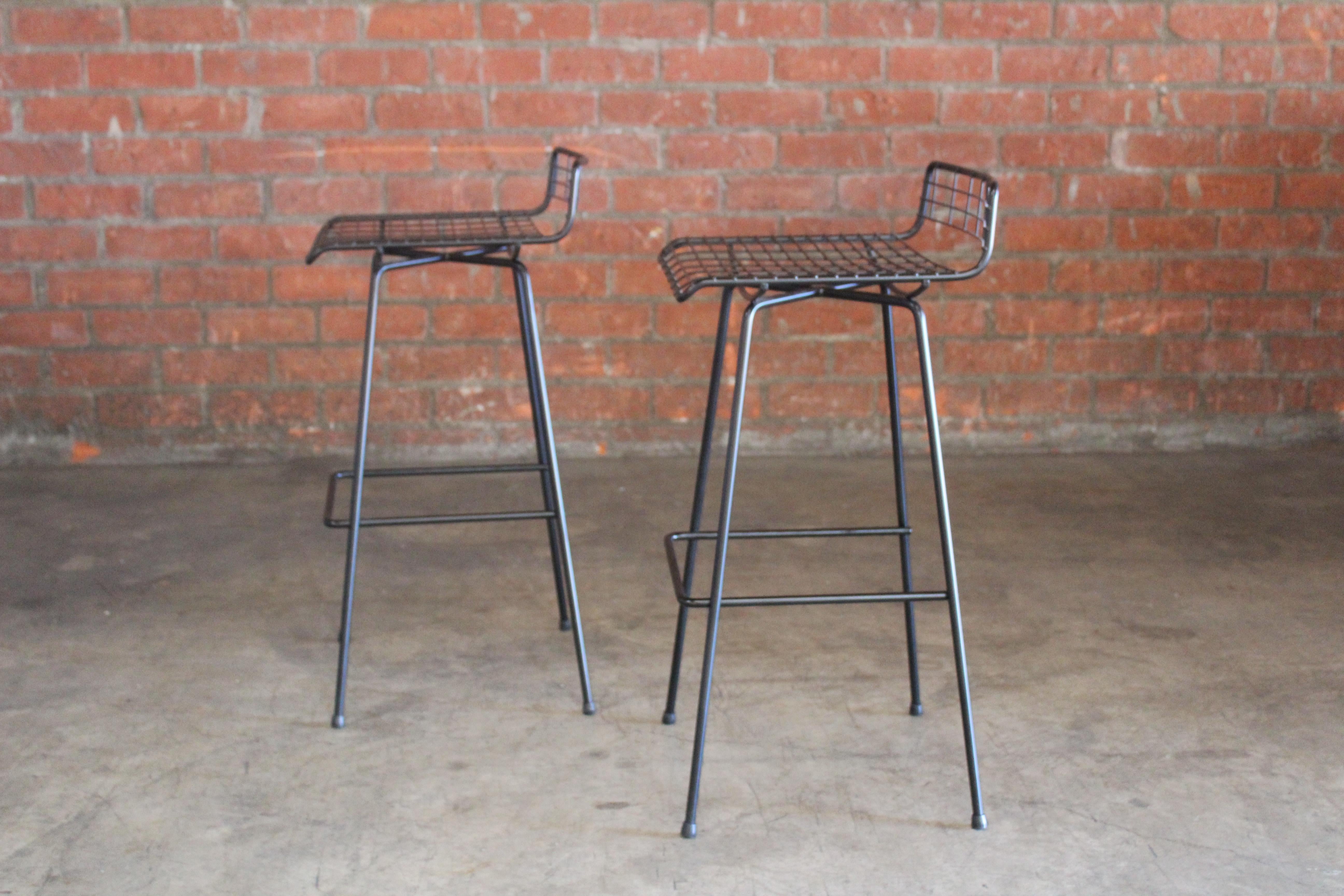Pair of Iron Bar Stools by John Keal for Pacific Iron, 1950s 3