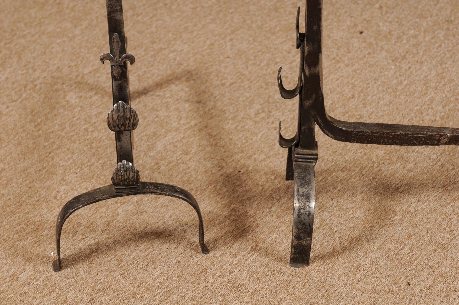 Pair of Iron & Brass Andirons with Fleurs de Lis, France, 18th Century 7