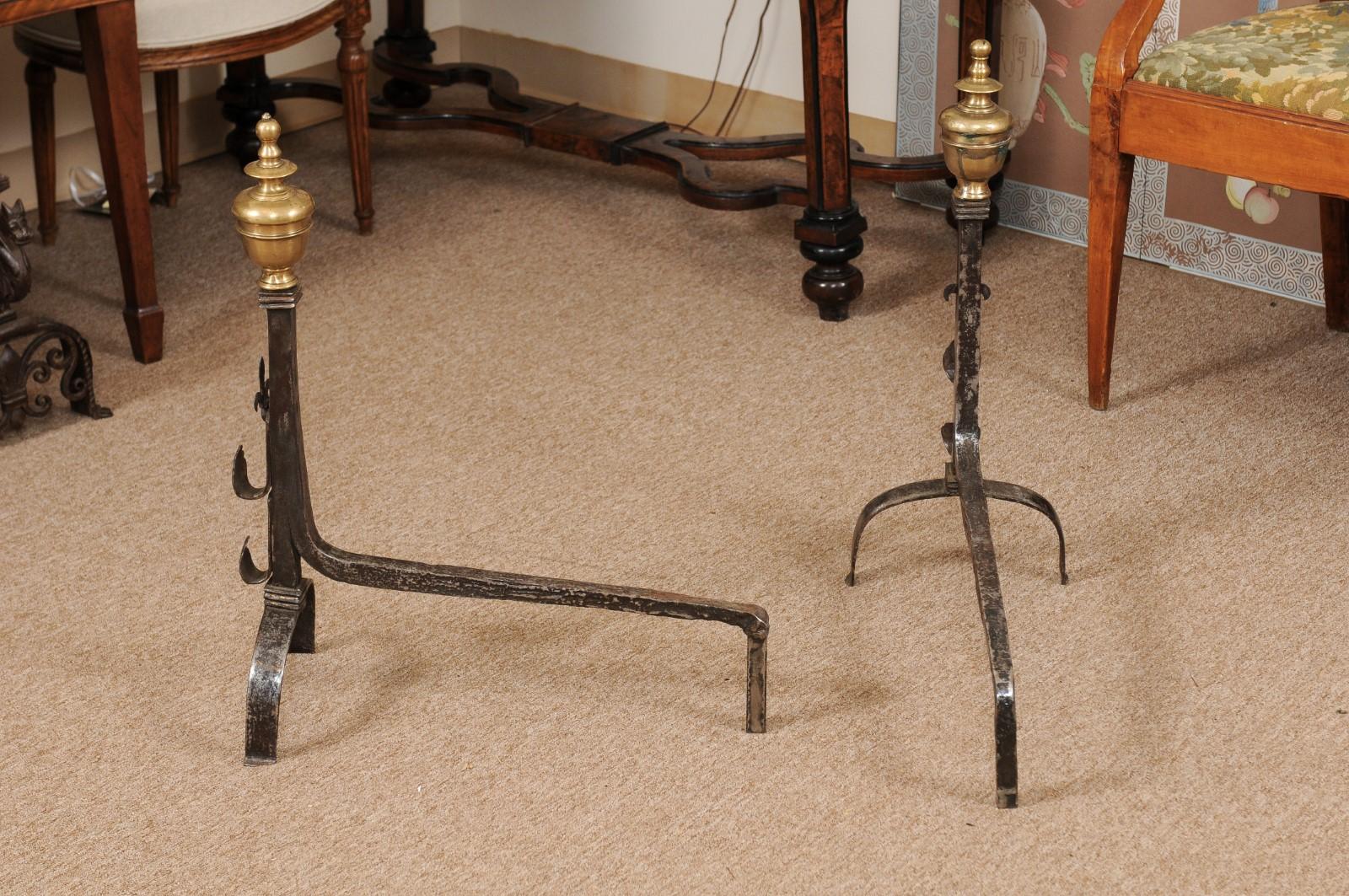 Pair of Iron & Brass Andirons with Fleurs de Lis, France, 18th Century 4