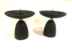 Pair of Iron and Brass Candleholders Atomic Midcentury Era