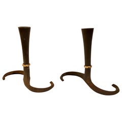 Pair of Iron and Brass Candleholders Designed by Quistgaard for Dansk