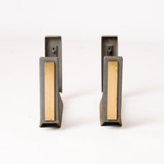 Pair of Iron & Brass Modernist Andirons - France 1980s