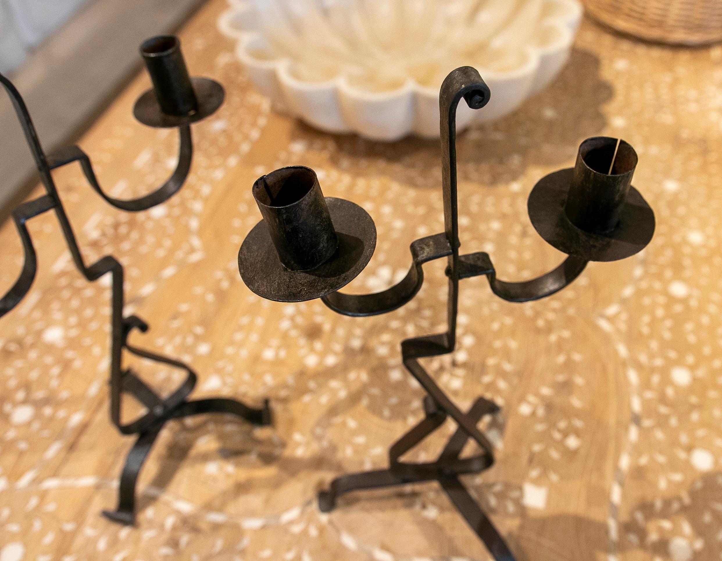 20th Century Pair of Iron Candlesticks  For Sale