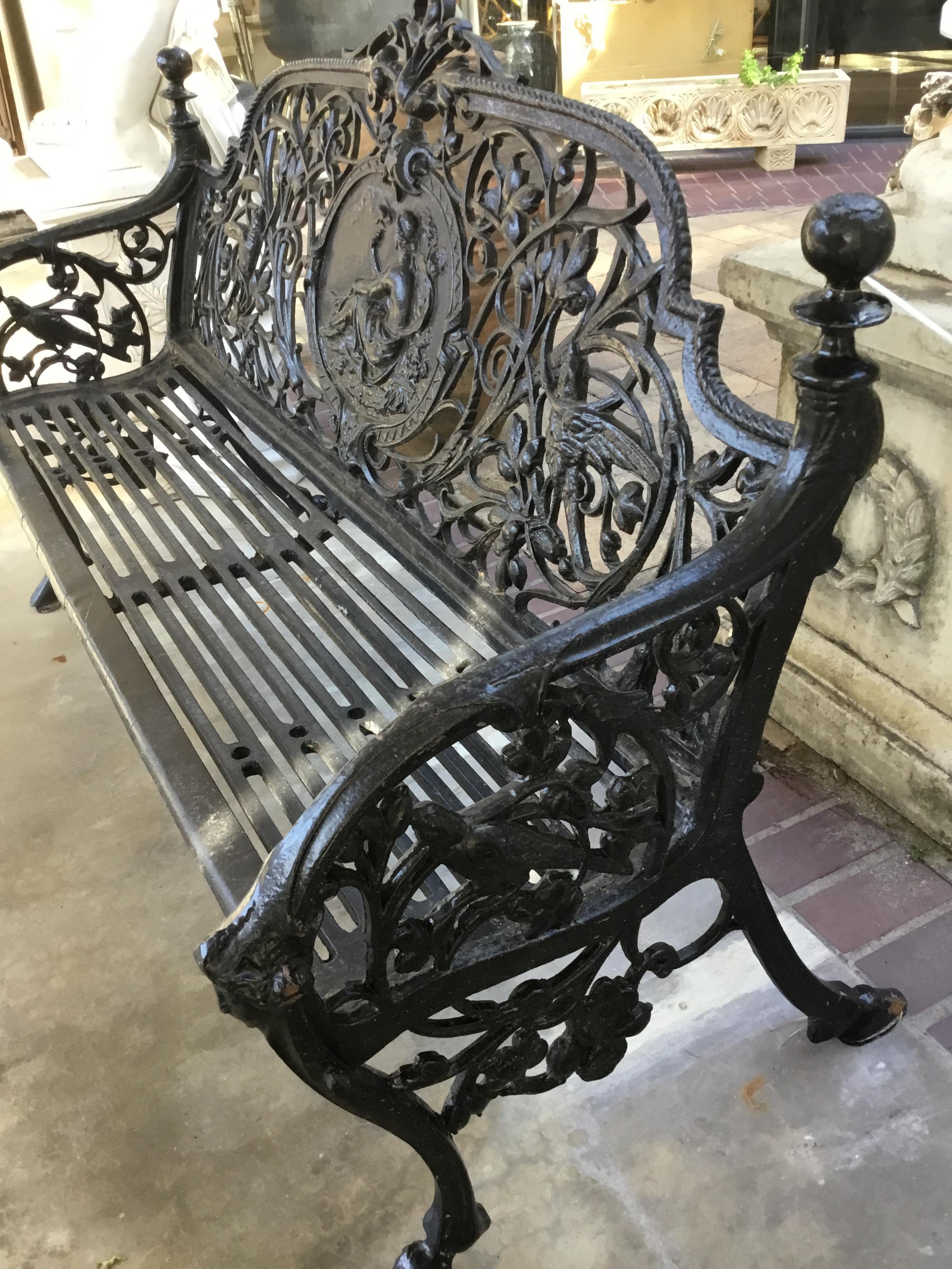 French Pair of Iron Cast Iron Benches with “Medallion” Pattern, 20th Century