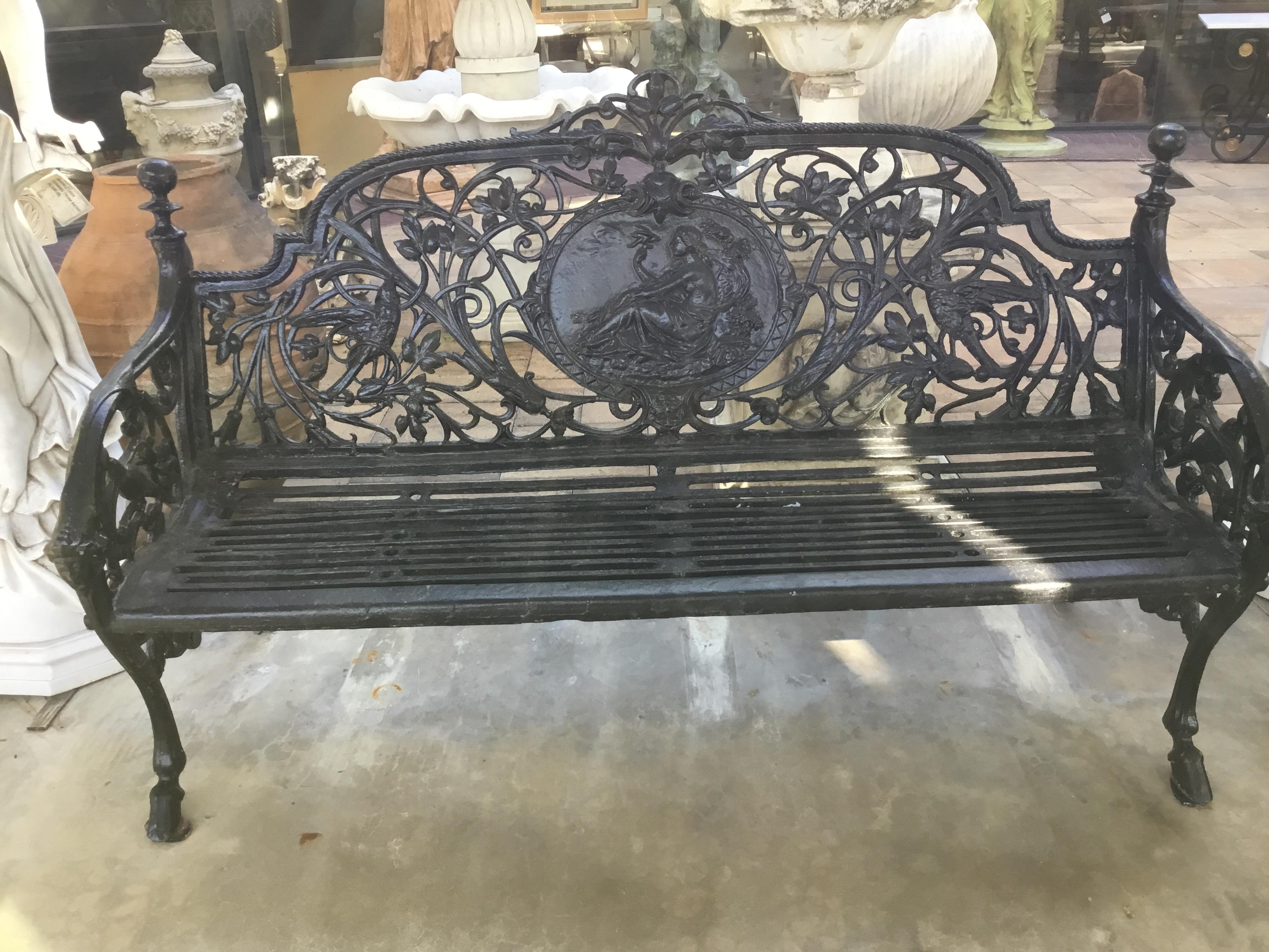 Painted Pair of Iron Cast Iron Benches with “Medallion” Pattern, 20th Century