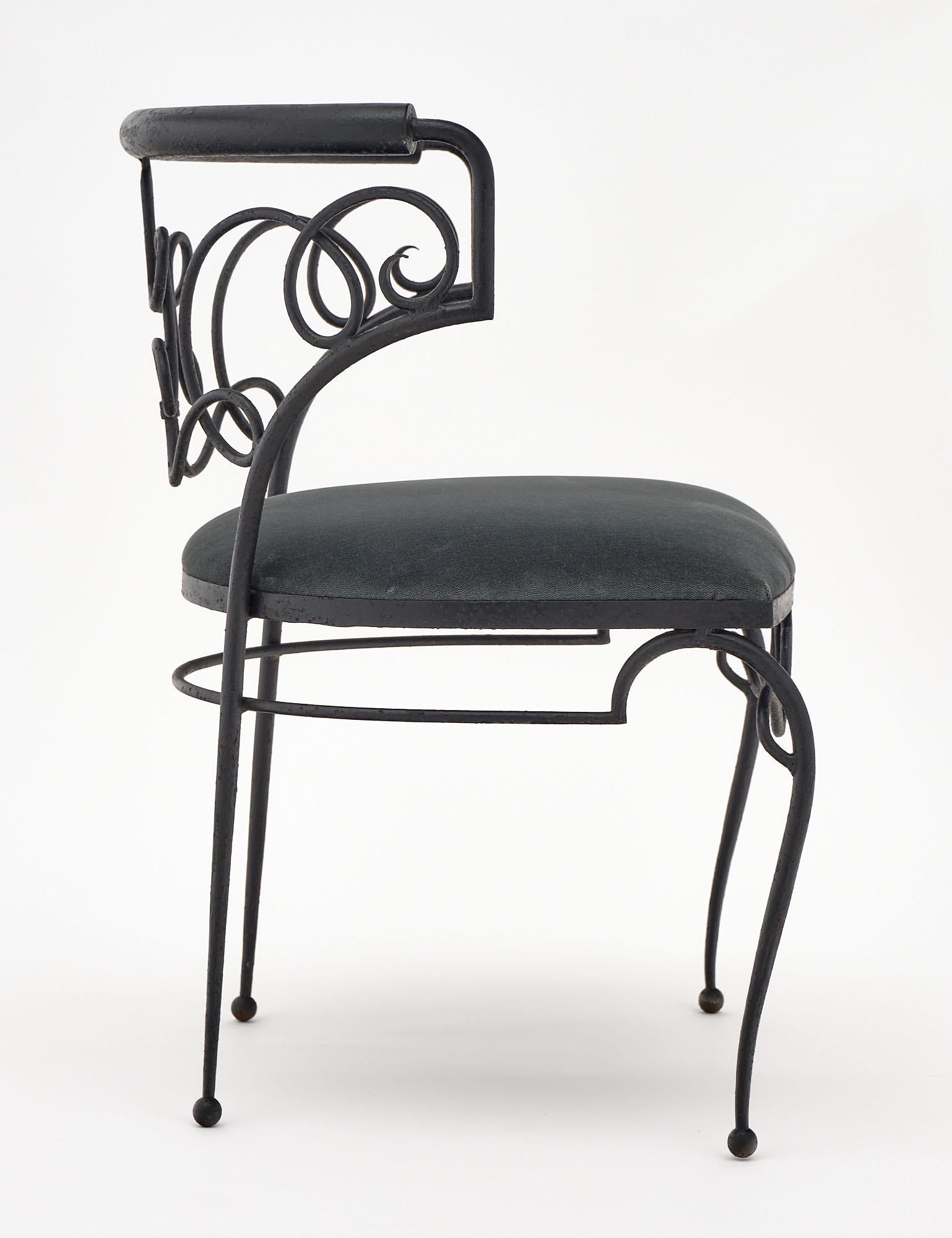Velvet Pair of Iron Chairs by René Drouet