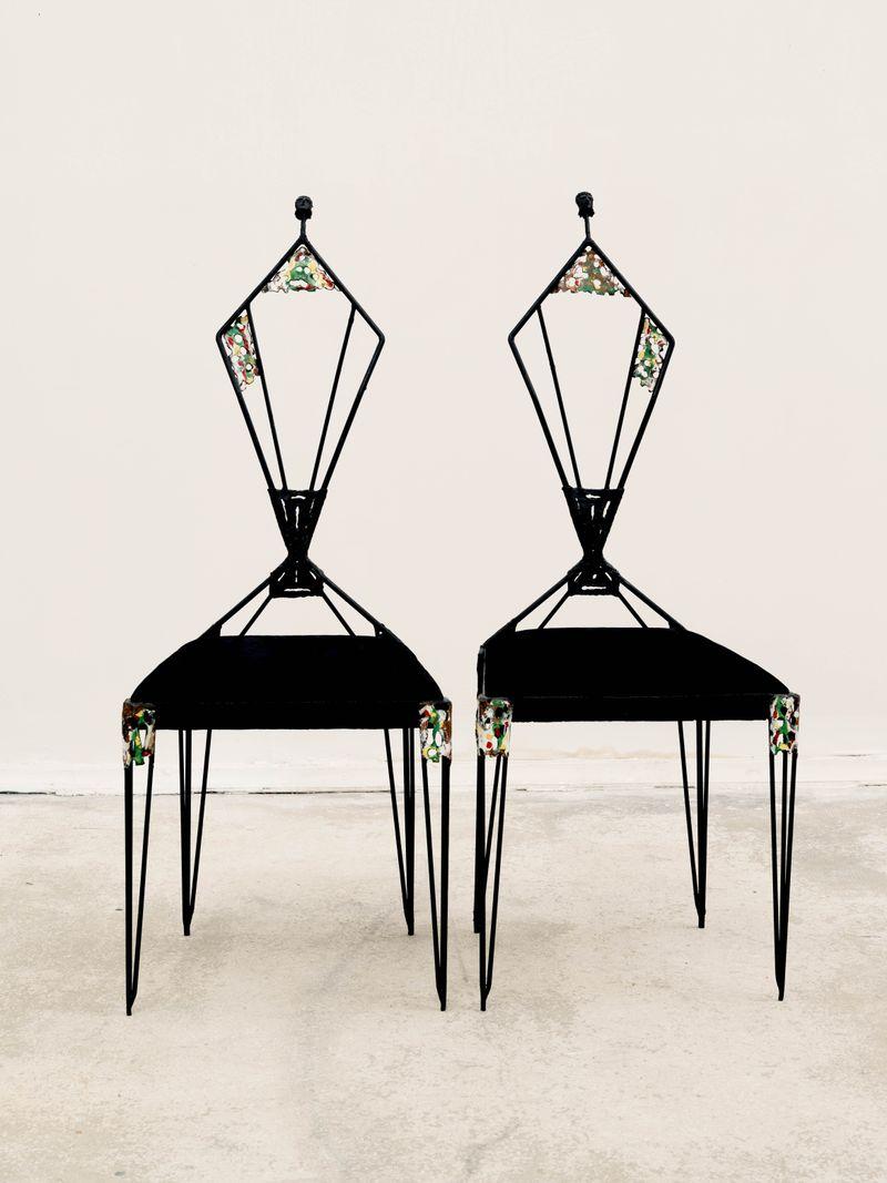 Mid-Century Modern Pair of Iron Chairs by the Artist Ugo Trevisan 1960s, Mid-Century Italian design For Sale