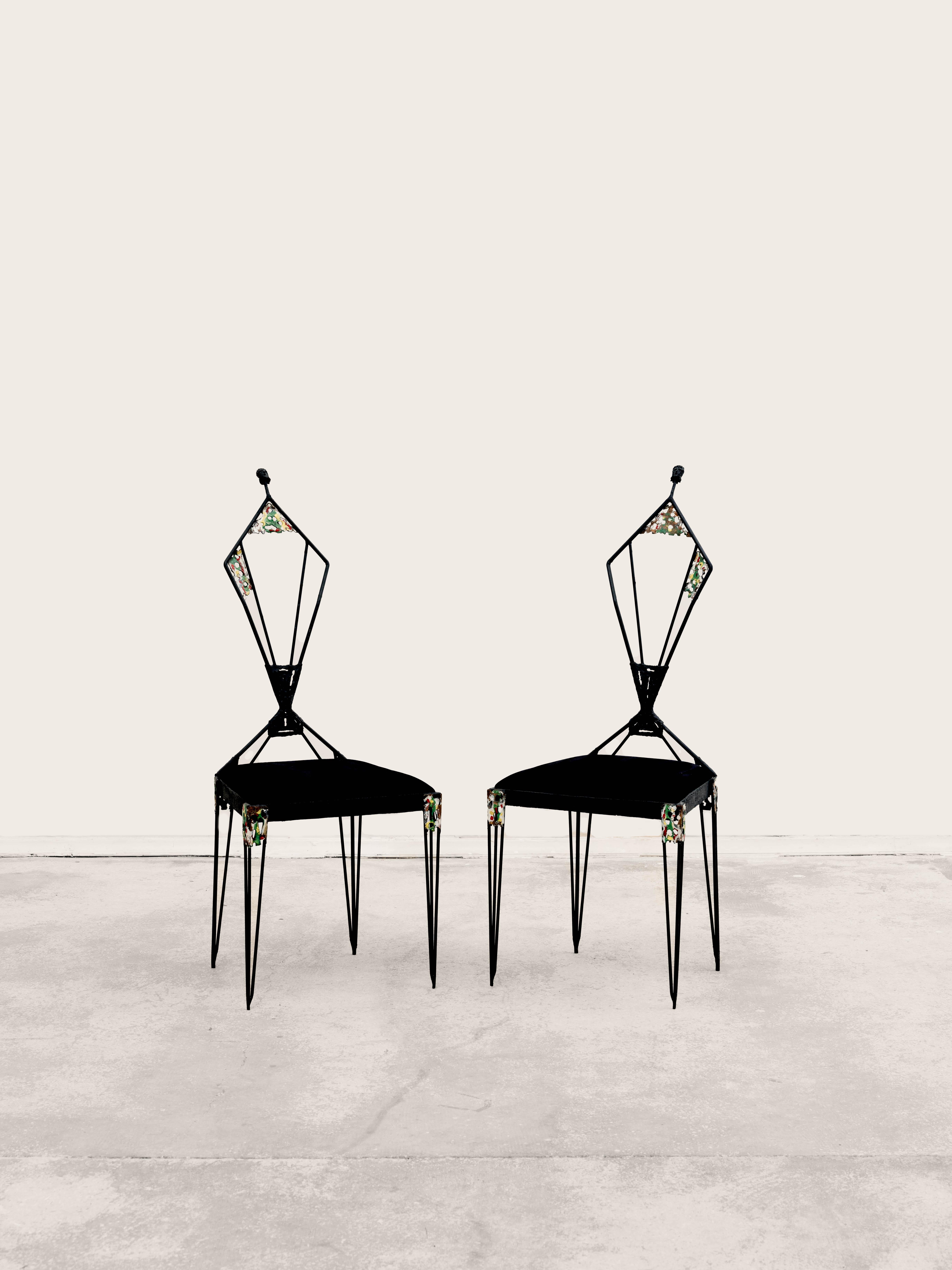 Mid-Century Modern Paire de chaises en fer de l'artiste Ugo Trevisan 1960, design italien du milieu du siècle dernier en vente