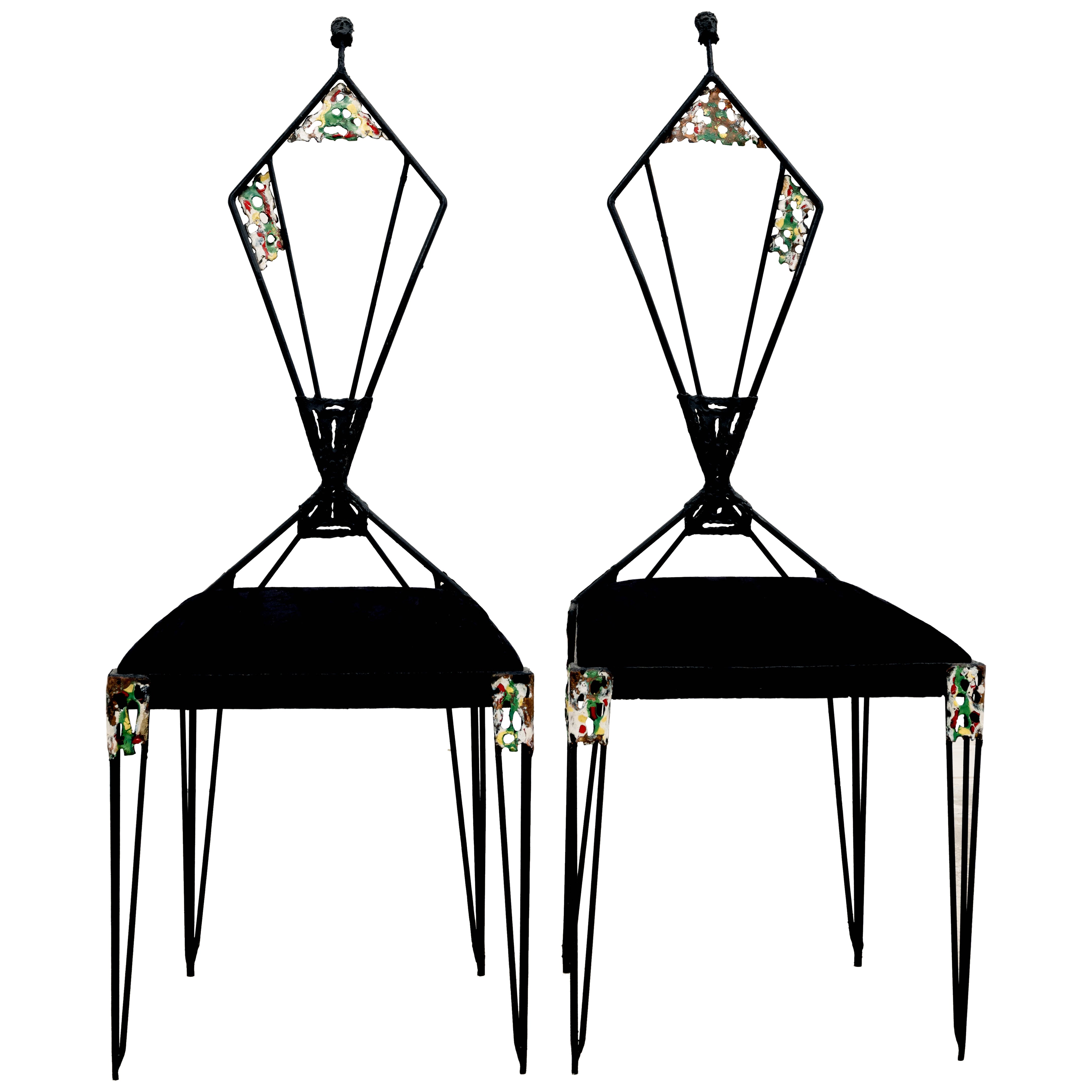 Paire de chaises en fer de l'artiste Ugo Trevisan 1960, design italien du milieu du siècle dernier en vente