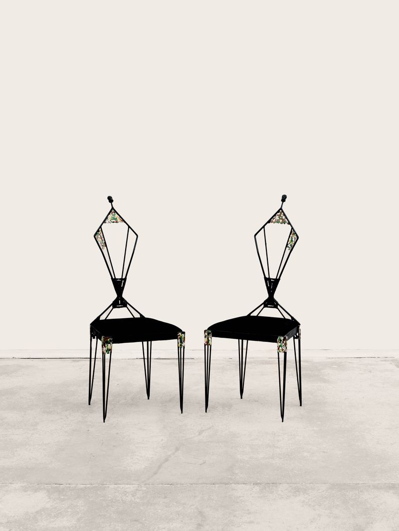 Pair of Iron Chairs by the Artist Ugo Trevisan 1960s, Mid-Century Italian design For Sale