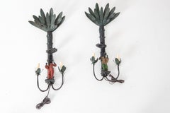 Antique Hand-Painted Iron Chinoiserie Sconces, France, 19th Century