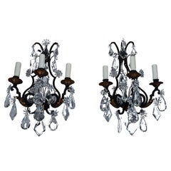 Pair of Iron & Crystal Wall Sconces in the Louis XV taste.