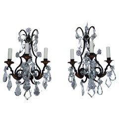 Pair of Iron & Crystal Wall Sconces in the Louis XV taste.