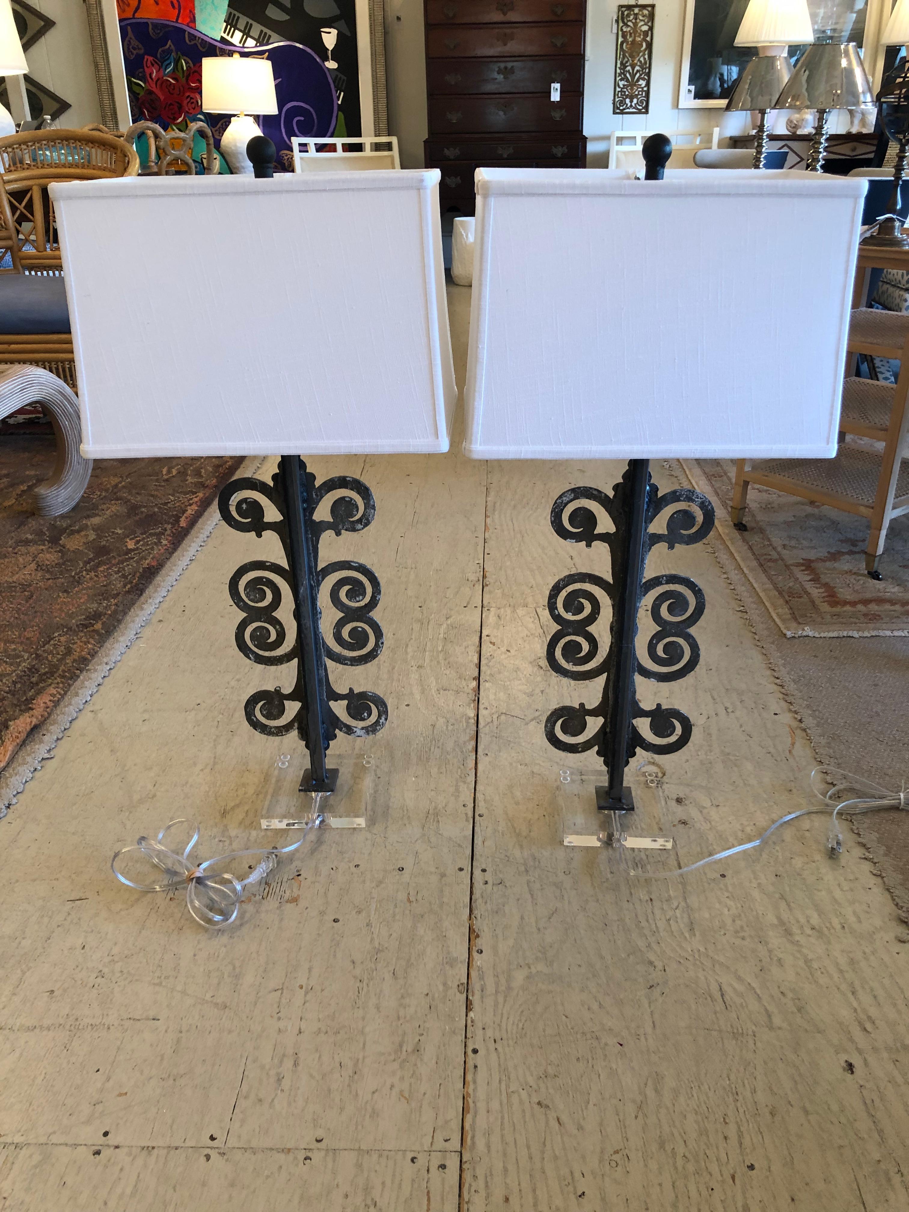 Pair of Iron Curlicue Filigree Table Lamps For Sale 3