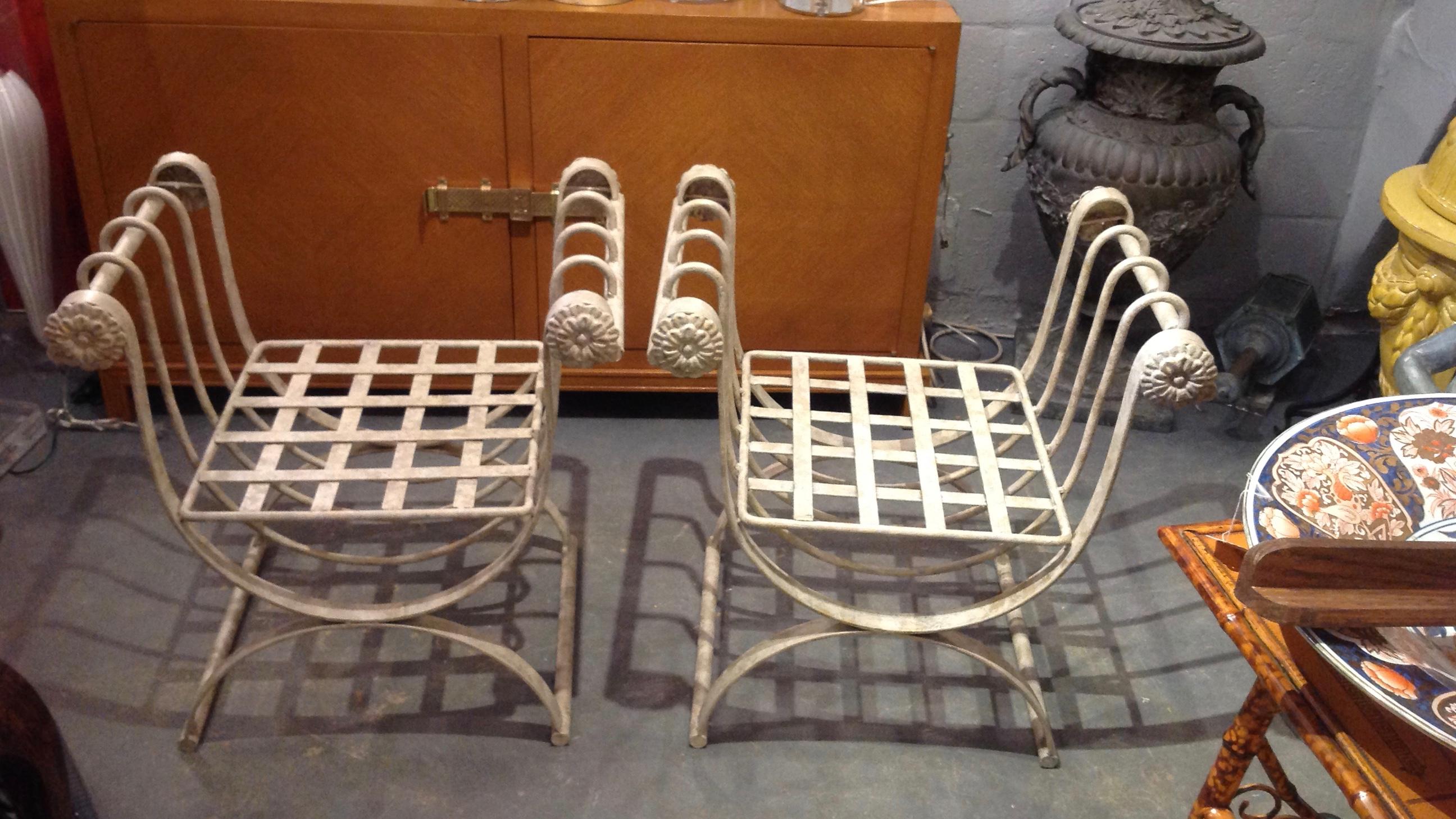 American Pair of Iron Curule Benches