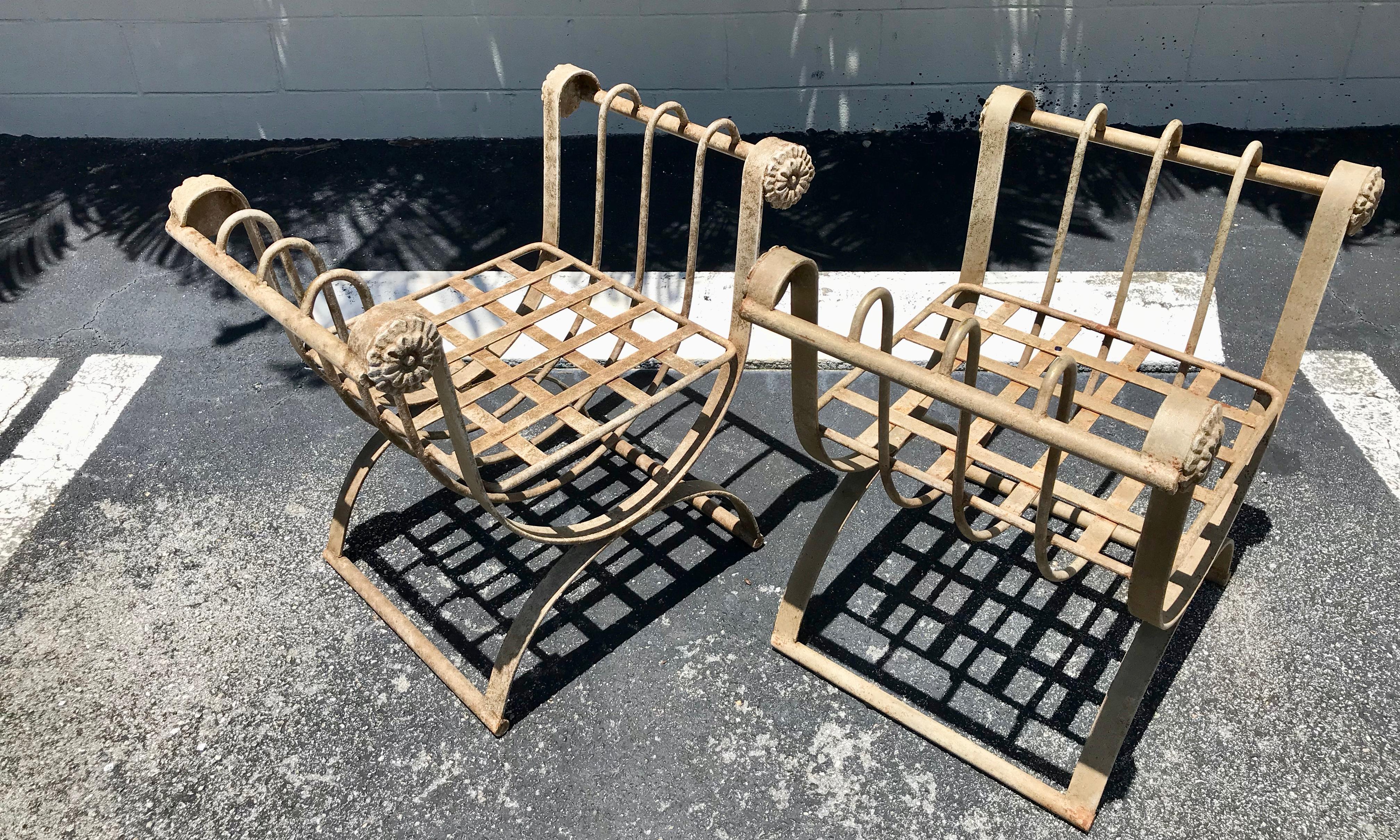 Pair of Iron Curule Benches In Good Condition In West Palm Beach, FL