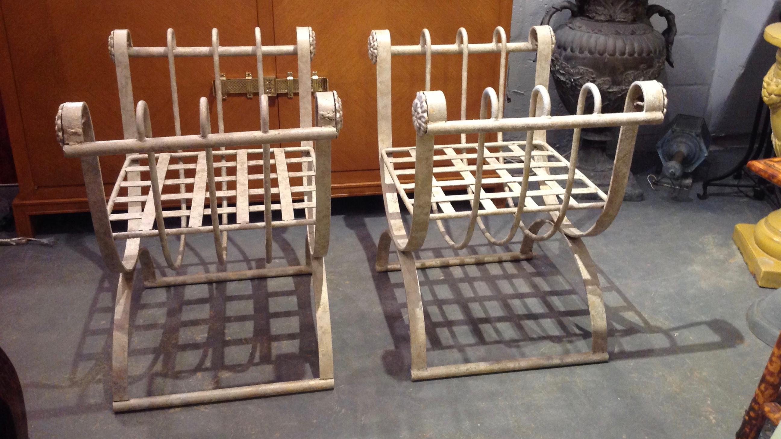 20th Century Pair of Iron Curule Benches