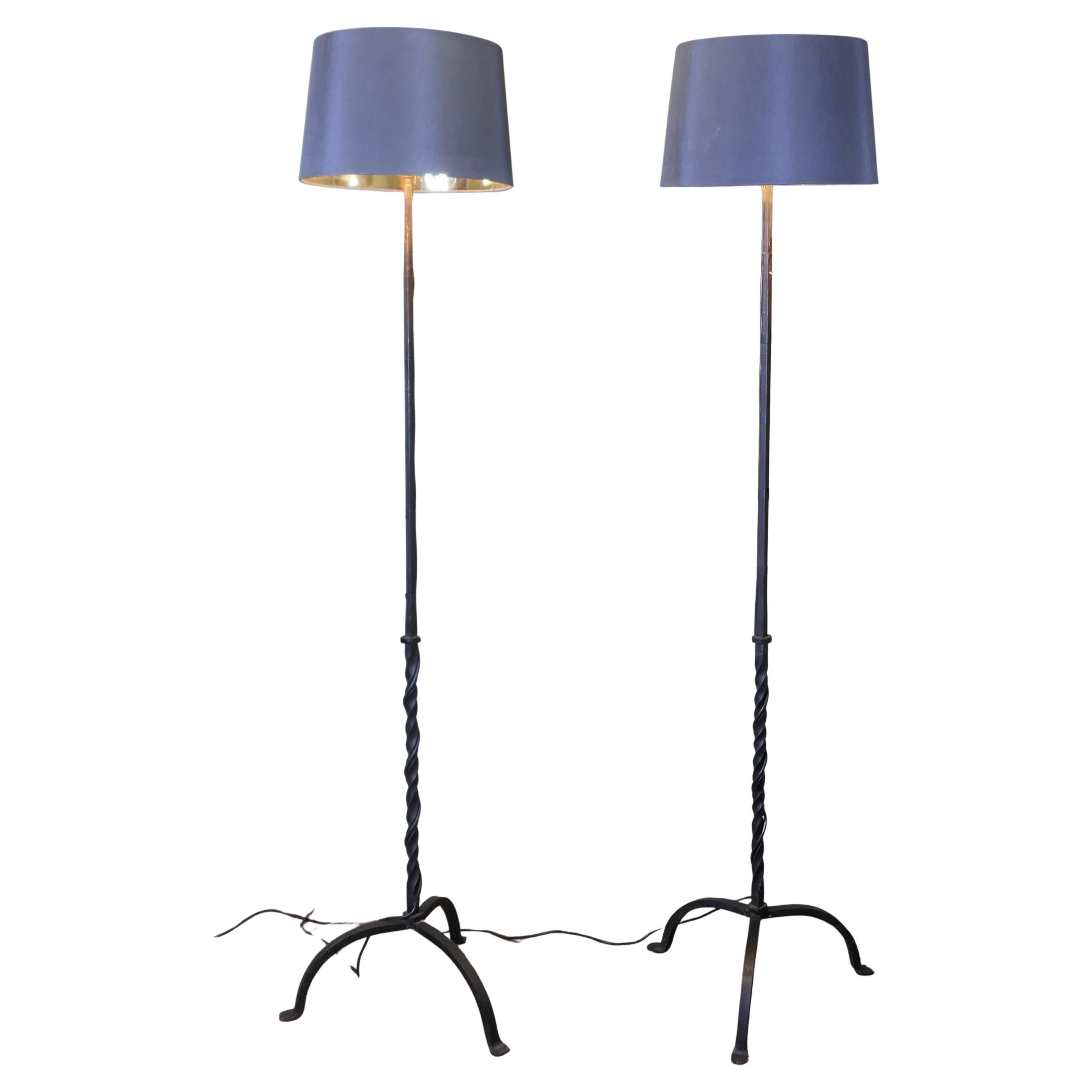Pair of Iron Floor Lamps, Arts and Crafts Standard Lamps